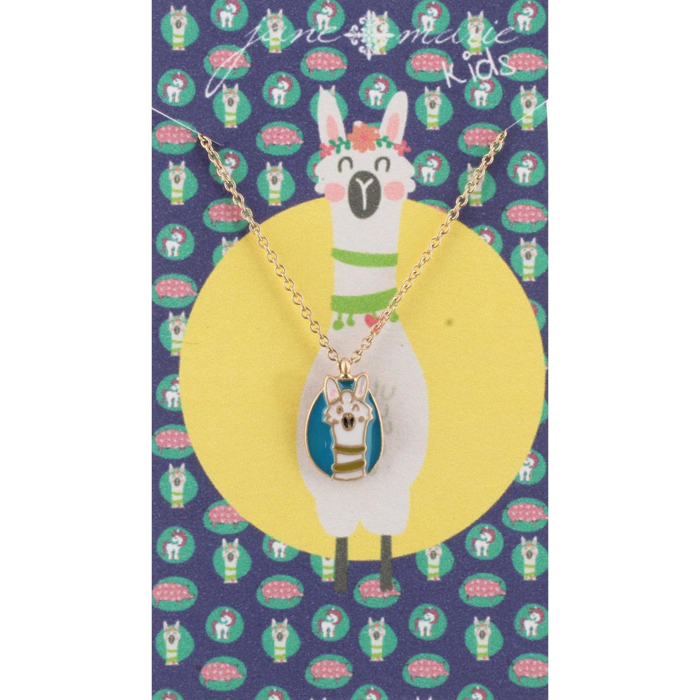 14" Kids Chain Necklace with Epoxy Llama, 3" Ext