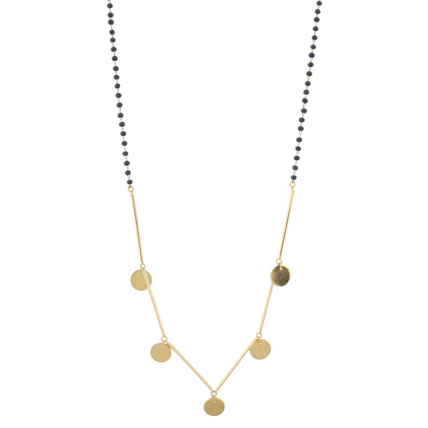 30" Delicate Matte Blue/Grey Beaded Necklace with Gold Disk Accents, 3" Ext