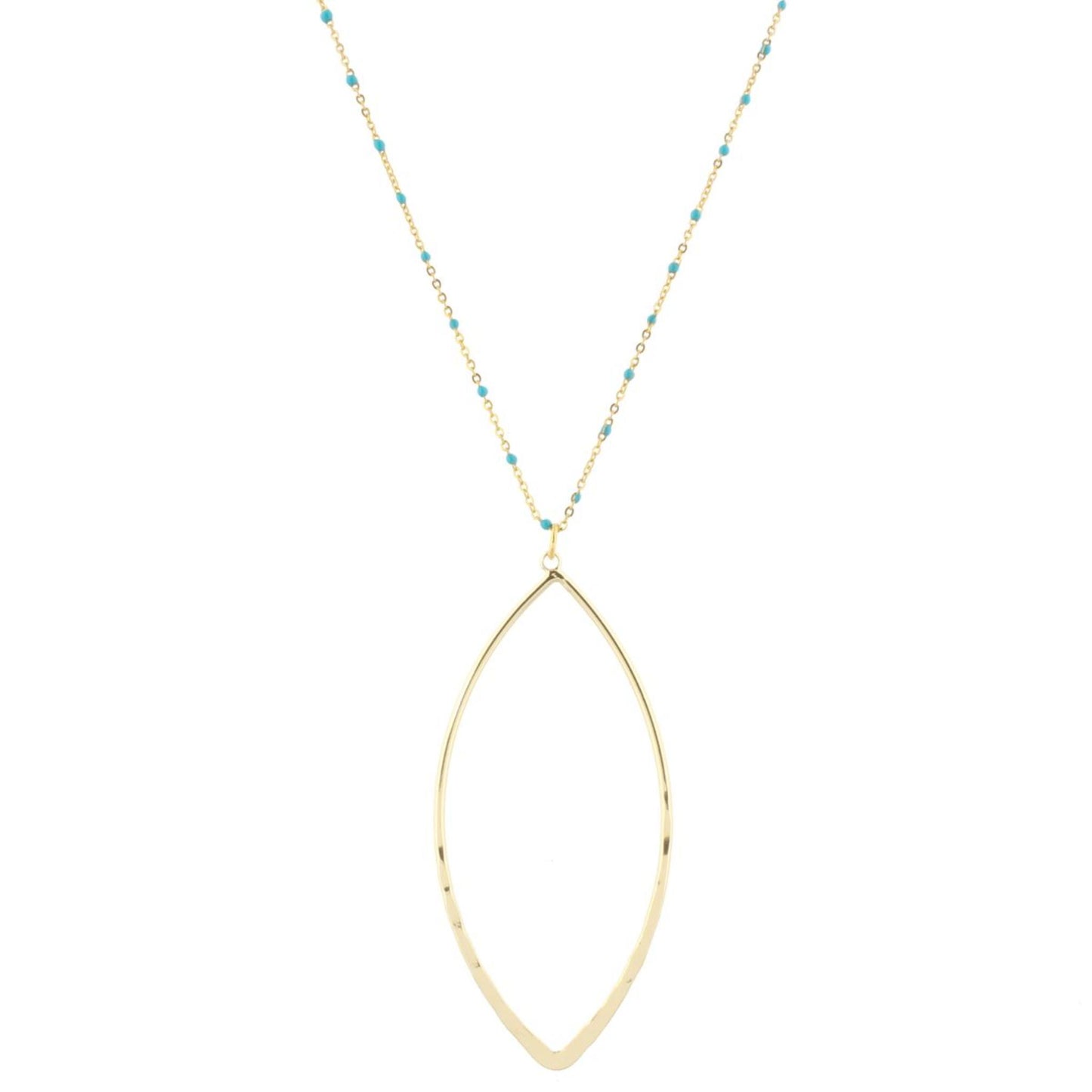 16" Turqoise Enamel Chain Necklace with Pointed Oval, 3" Ext
