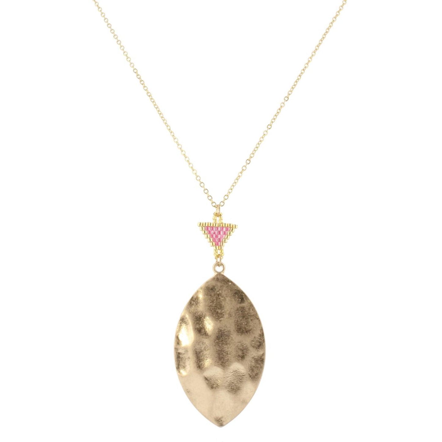 30" Gold Chain Necklace with Gold & Pink Pendant with Gold Pointed Oval, 3" Ext