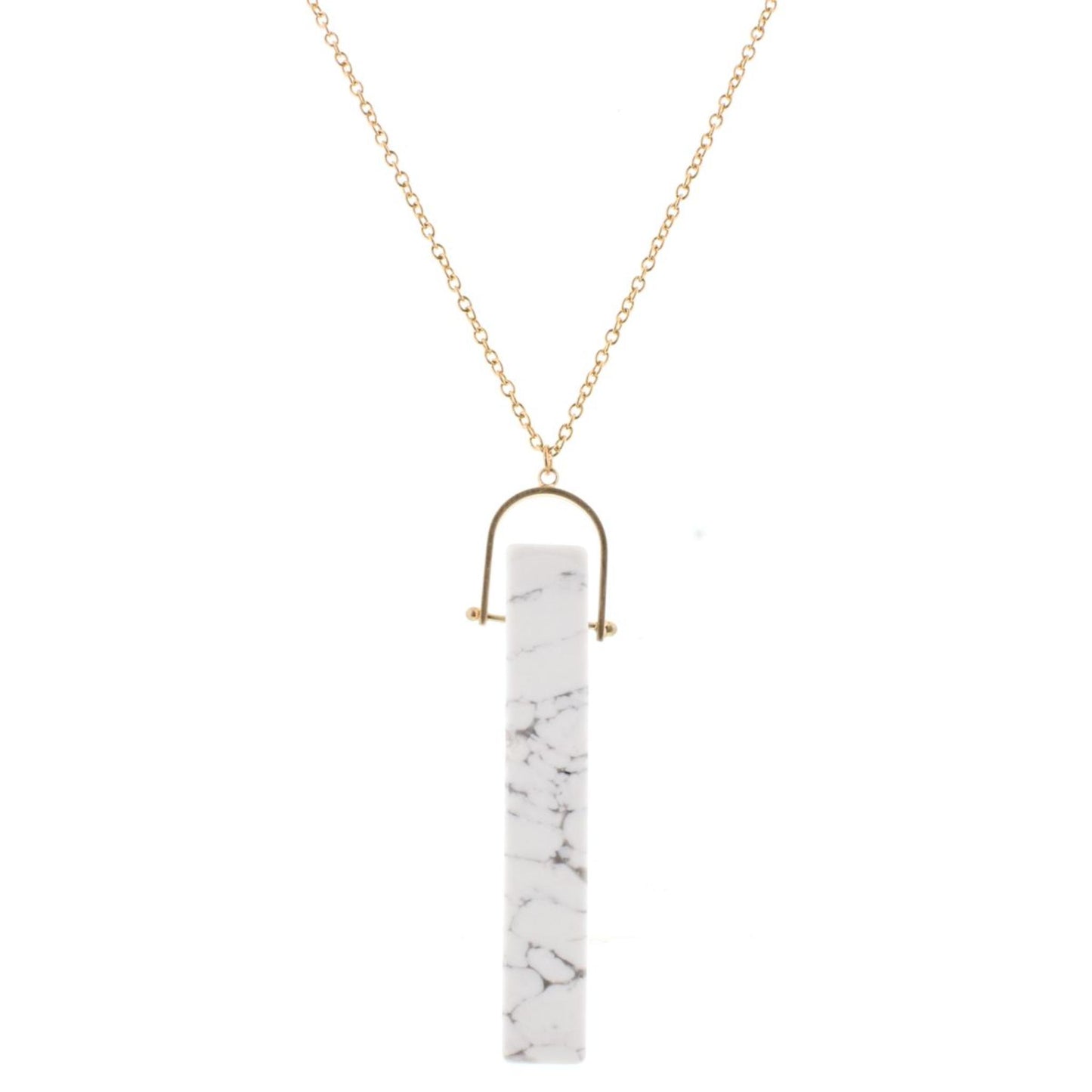 30" Gold Chain with Hinged Howlite Rectangle Necklace, 3" Ext