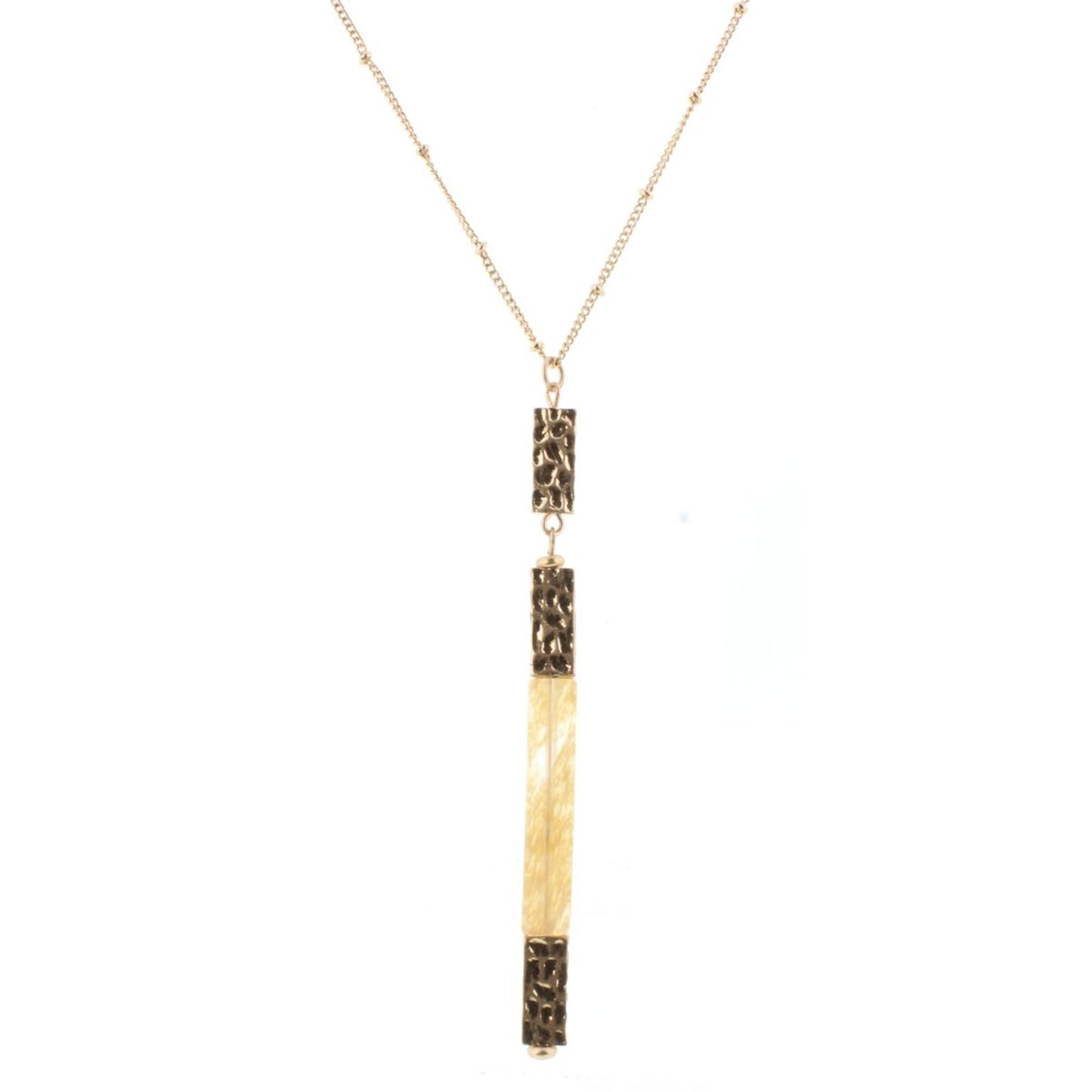 30" Gold Chain Necklace with Natural Rectangle Stone, 3" Ext