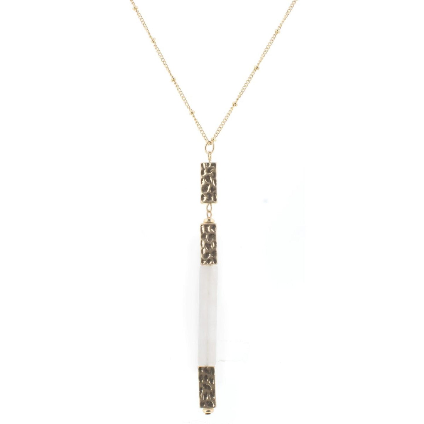 30" Gold Chain Necklace with Rose Quartz Rectangle Stone, 3" Ext