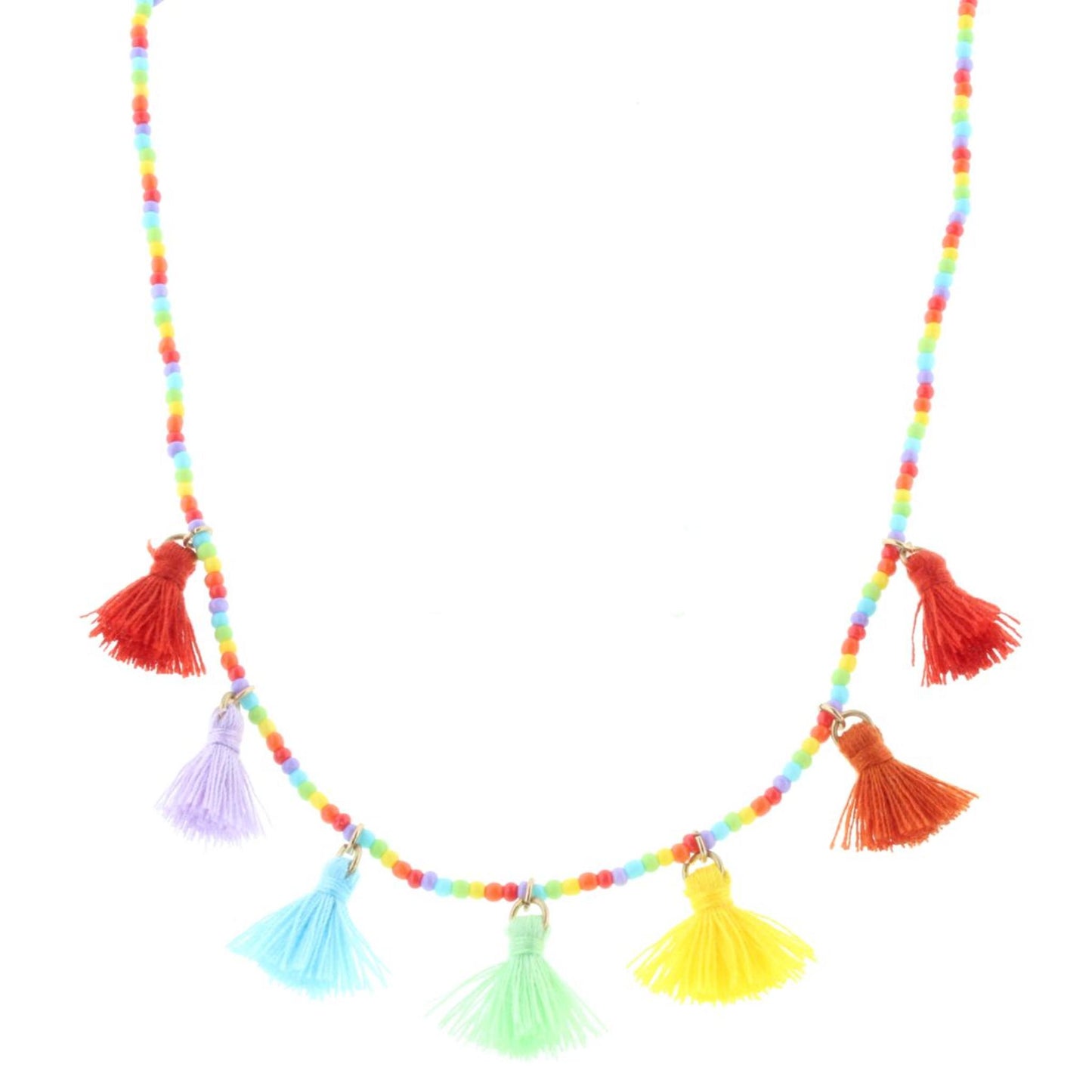 Kids Rainbow Beaded Necklace with Tassels, 3" Ext
