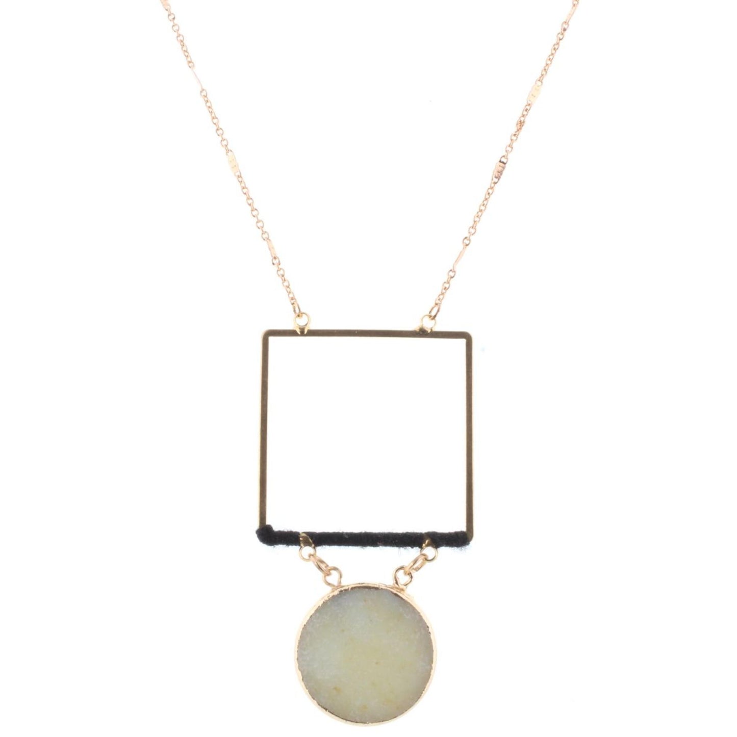 32" Gold Chain Necklace with Jet Wrapped Square with Amazonite Stone Circle, 3" Ext