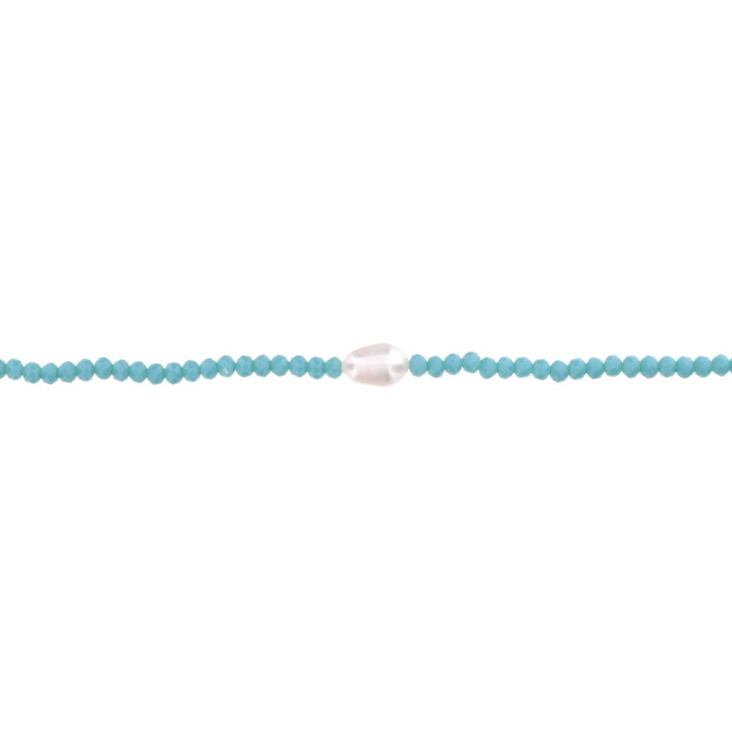 16" Blue Beaded Necklace with Pearl, 3" Ext