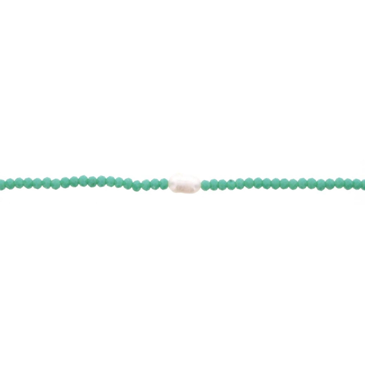 16" Green Mint Beaded Necklace with Pearl, 3" Ext