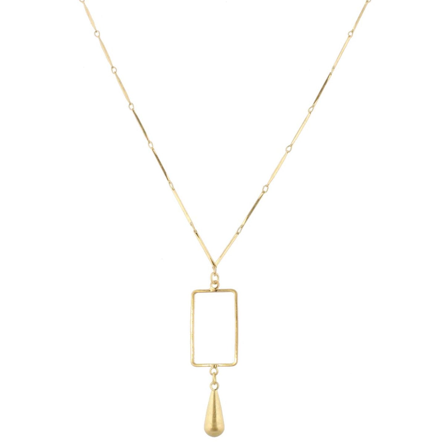 32" Gold Bar Link Chain Necklace with Gold Rectangle & Gold Weight, 3" Ext