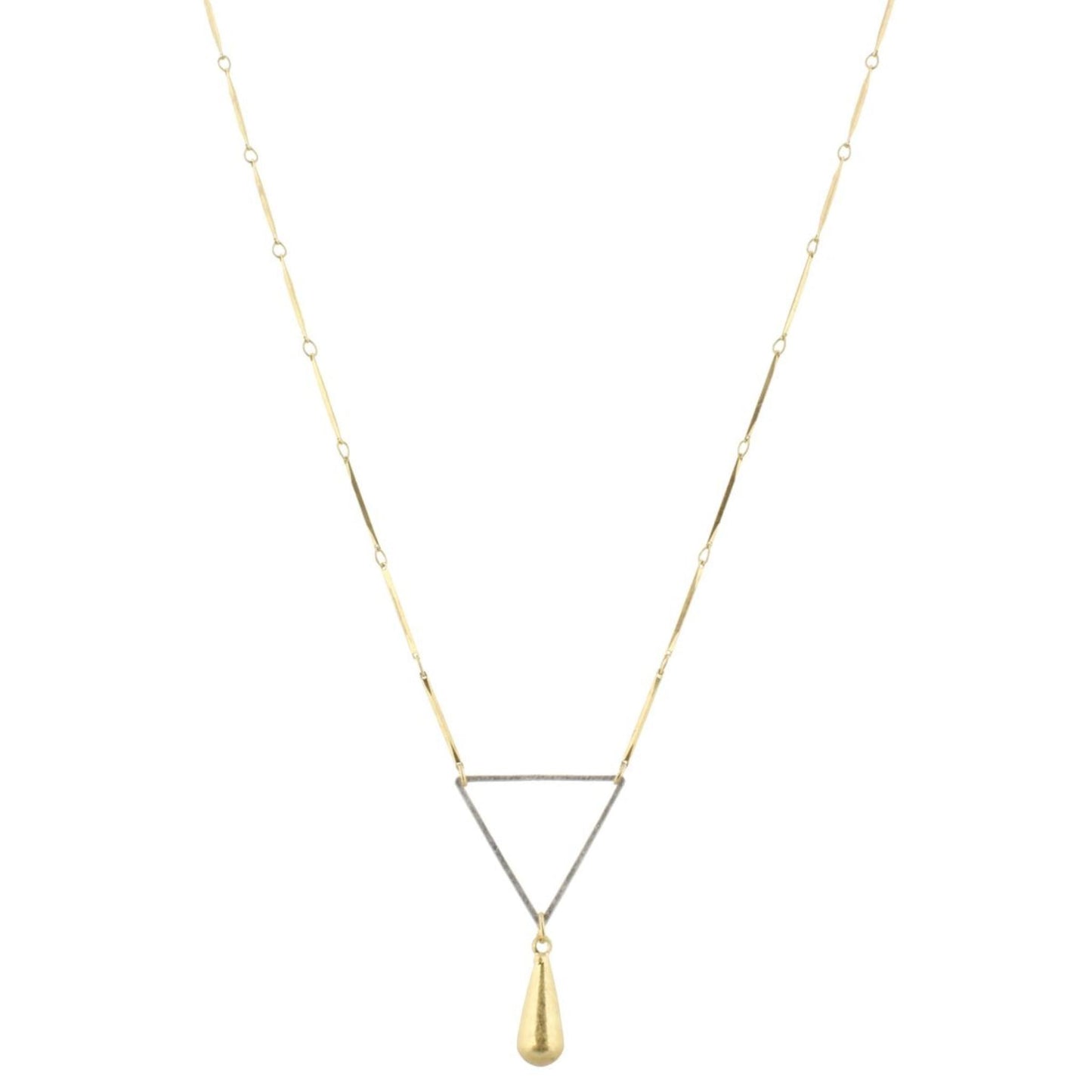 32" Gold Bar Link Chain Necklace with SIlver Triangle & Gold Weight, 3" Ext