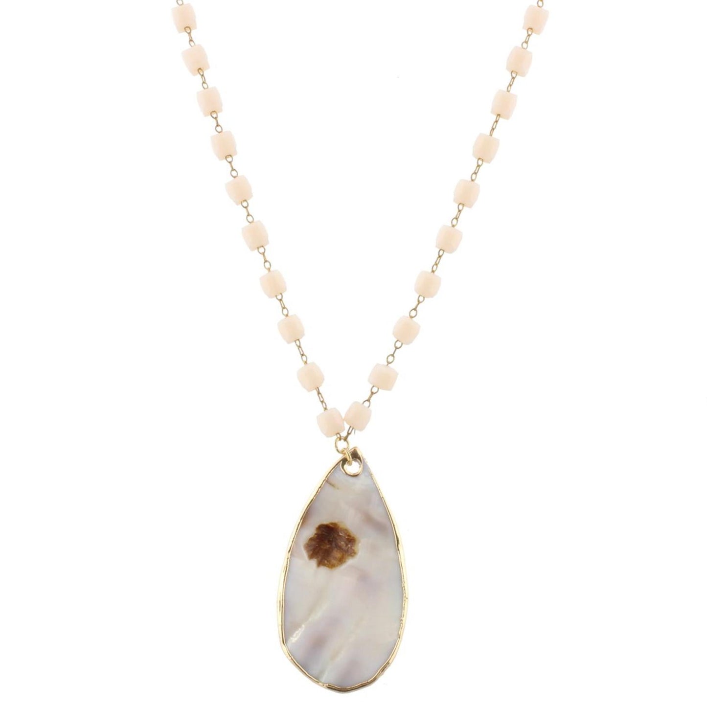 32" Blush Cube Linked with Teardrop Shell Necklace, 3" Ext