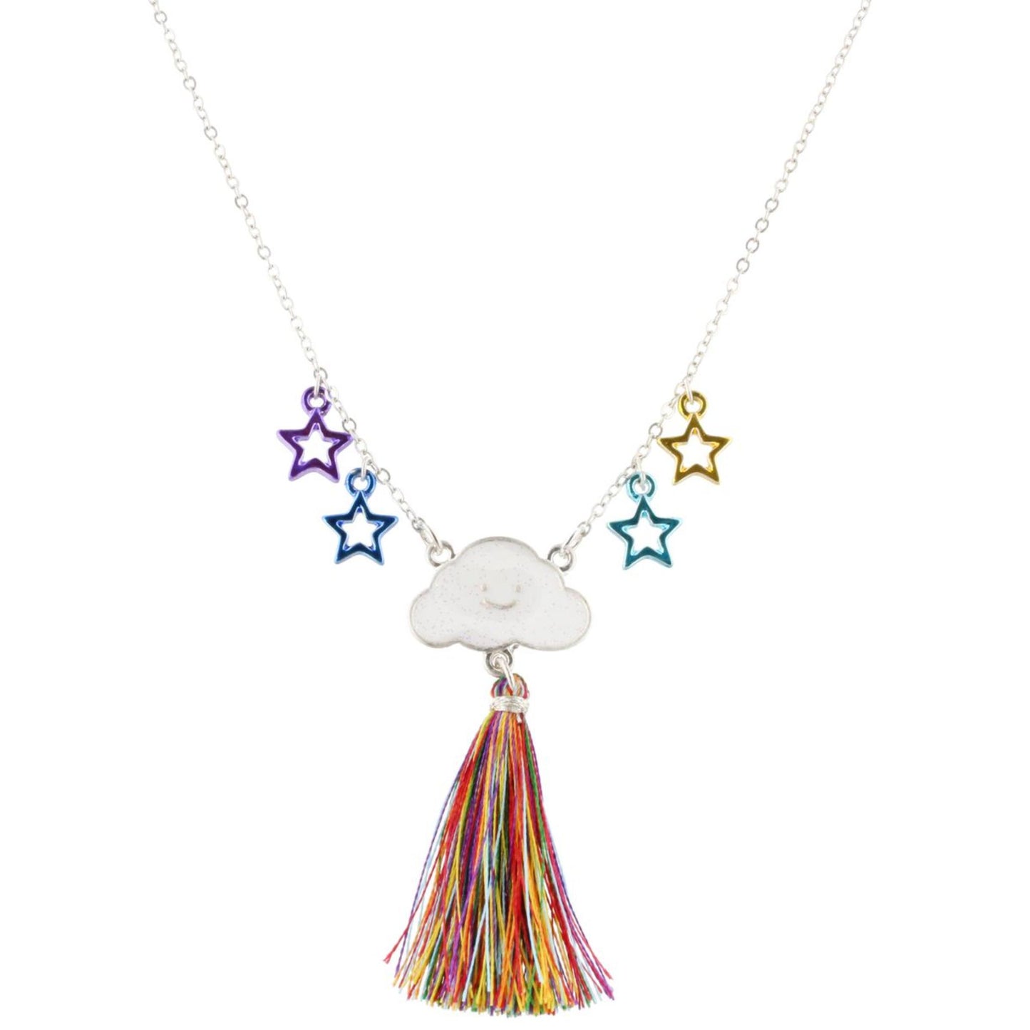 14" Kids Cloud Necklace with Multi Tassel & Stars, 3" Ext