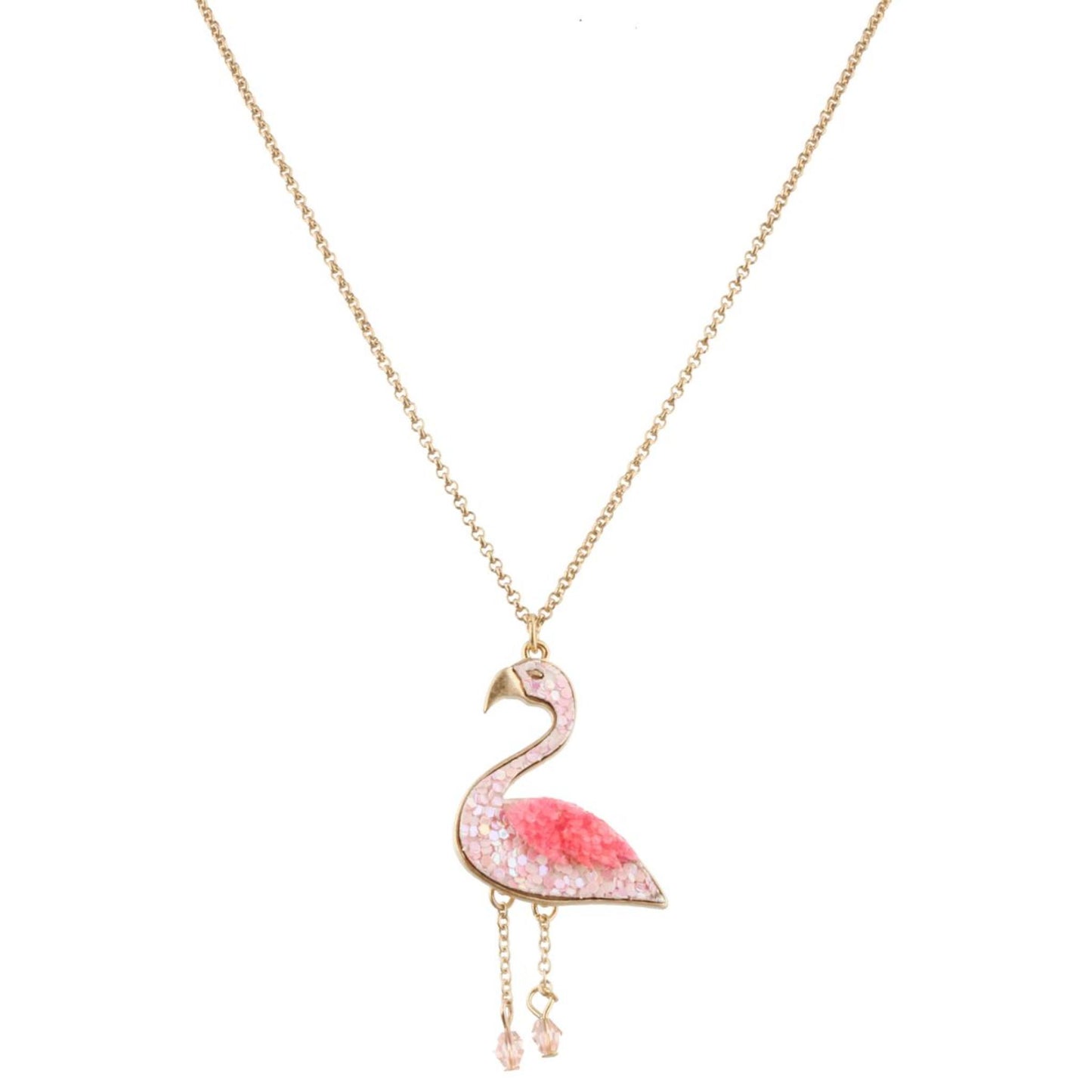 14" Kids Pink Glitter Flamingo Necklace, 3" Ext