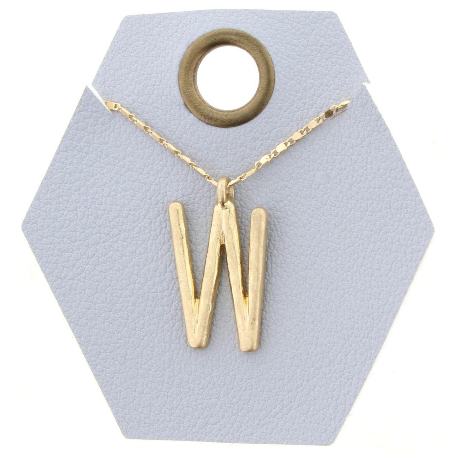 16" Gold Chain Necklace, Initial "W", 3" Ext