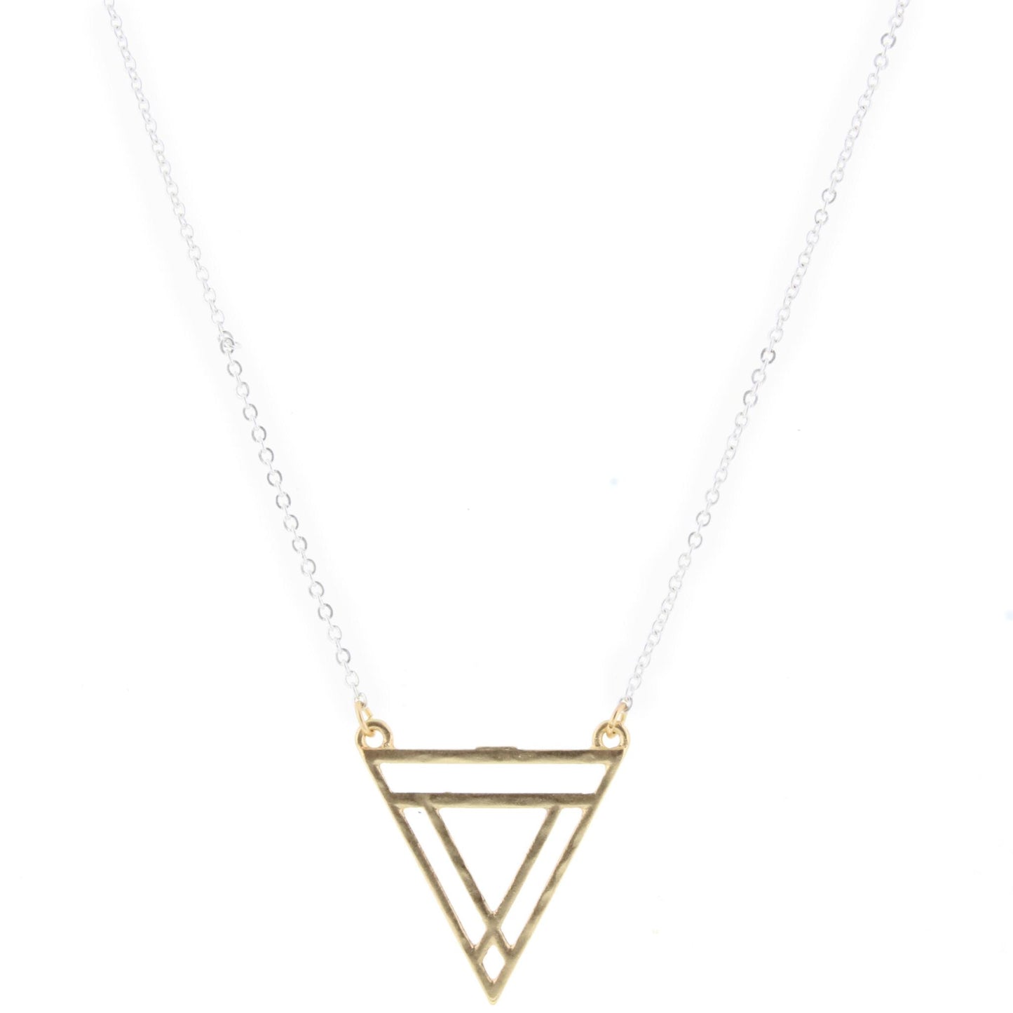 14" Silver Chain Necklace with Gold Open Triangle Cluster, 3" Ext