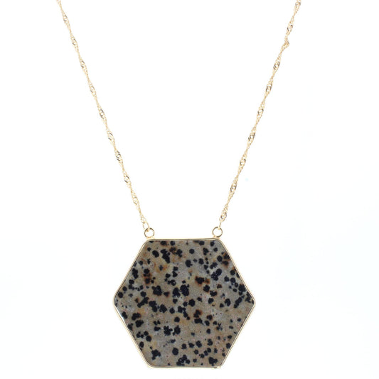 16" Gold Chain Necklace with Dalmation Hexagon, 3" Ext