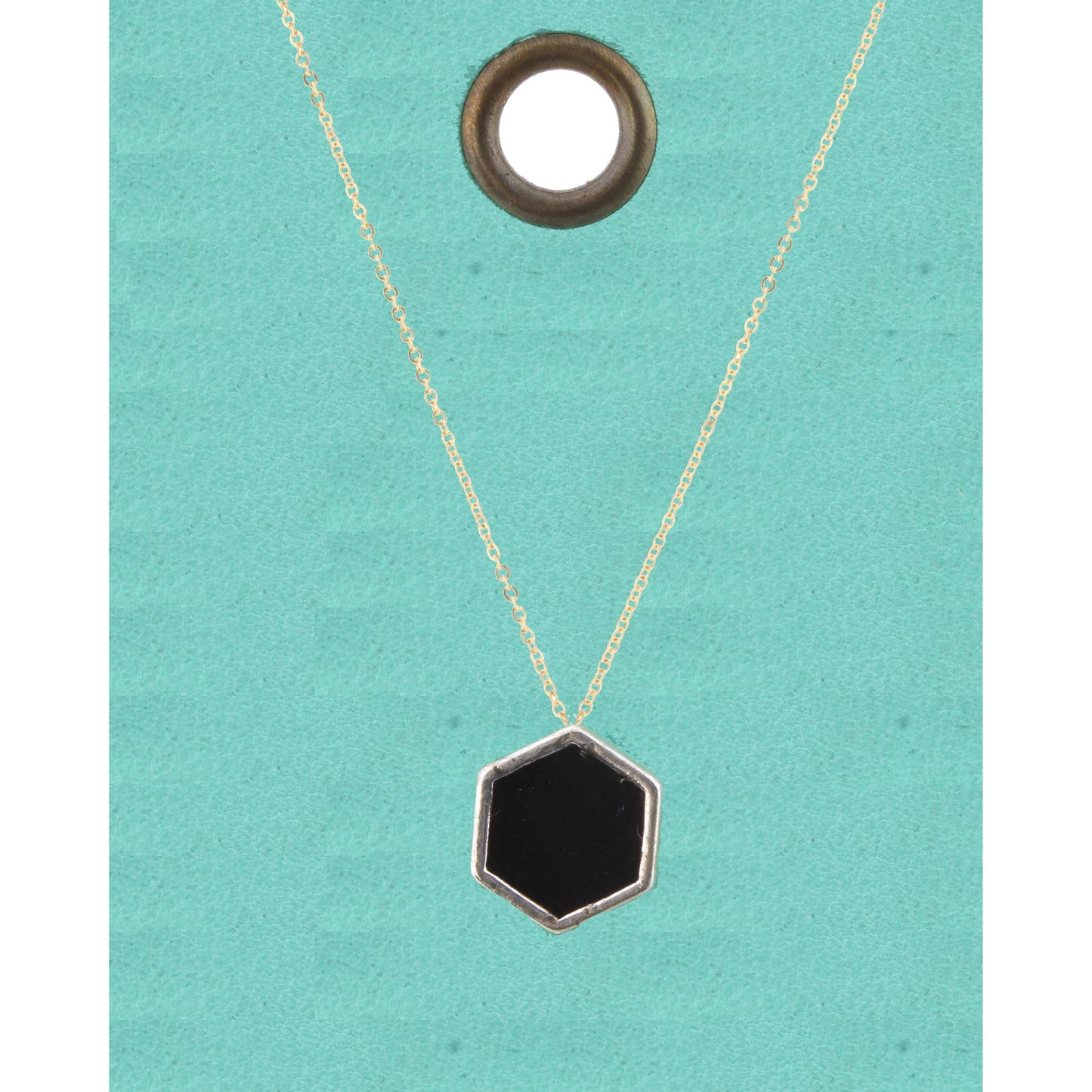 16" Gold Chain Necklace with Black Hexagon, 3" Ext