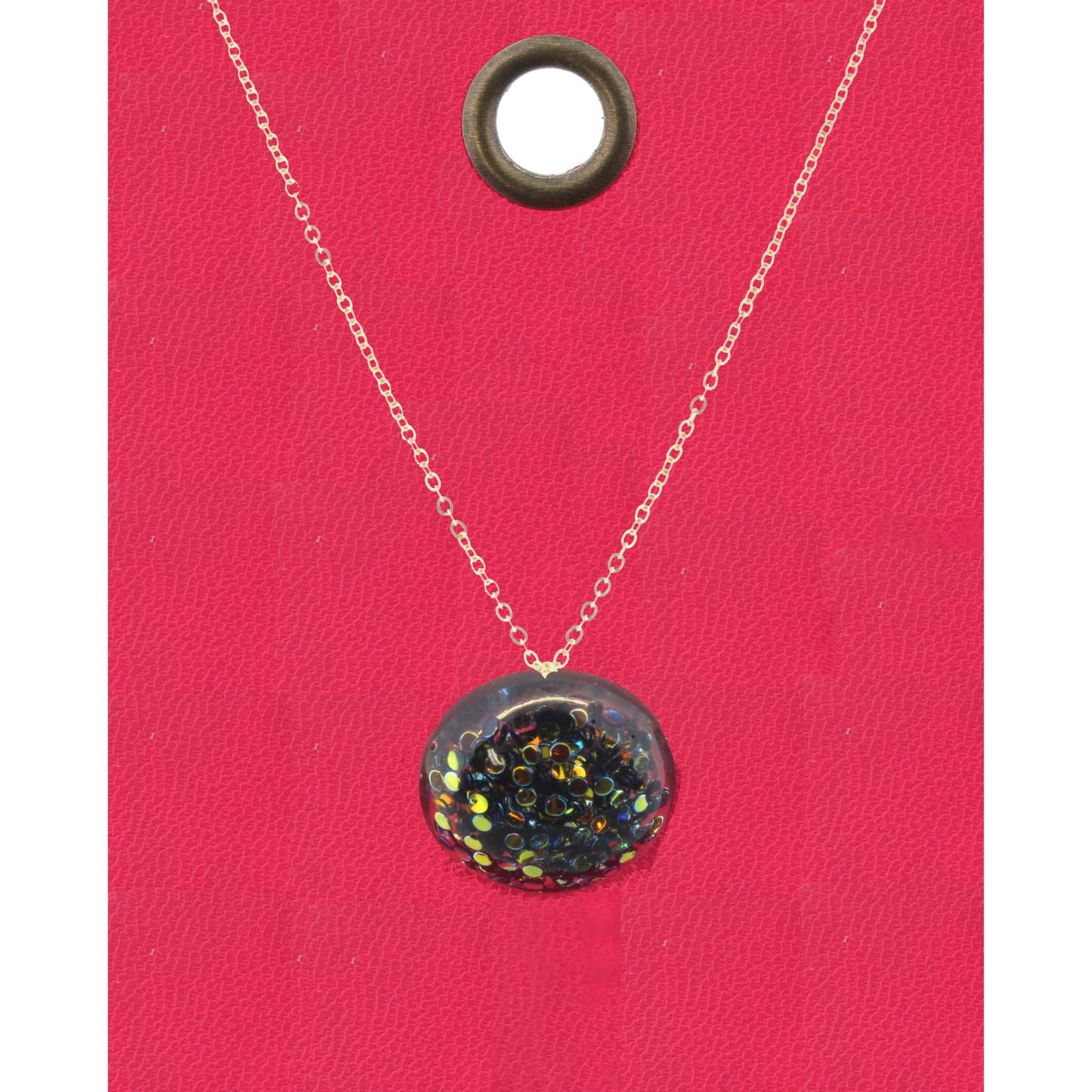 16" Gold Chain Necklace with Black and Gold Confetti Circle, 3" Ext