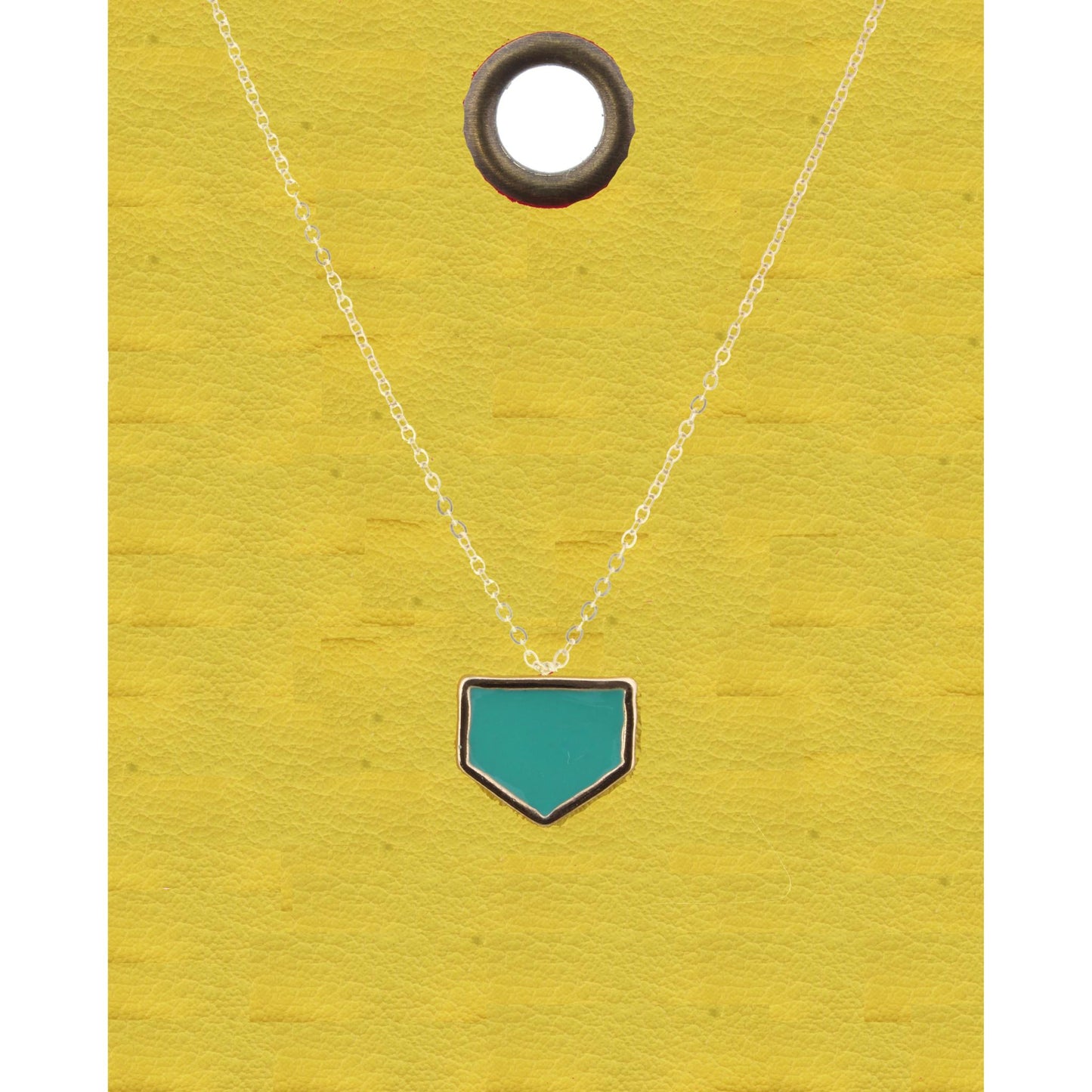 16" Gold Chain Necklace with Teal Pentagon, 3" Ext