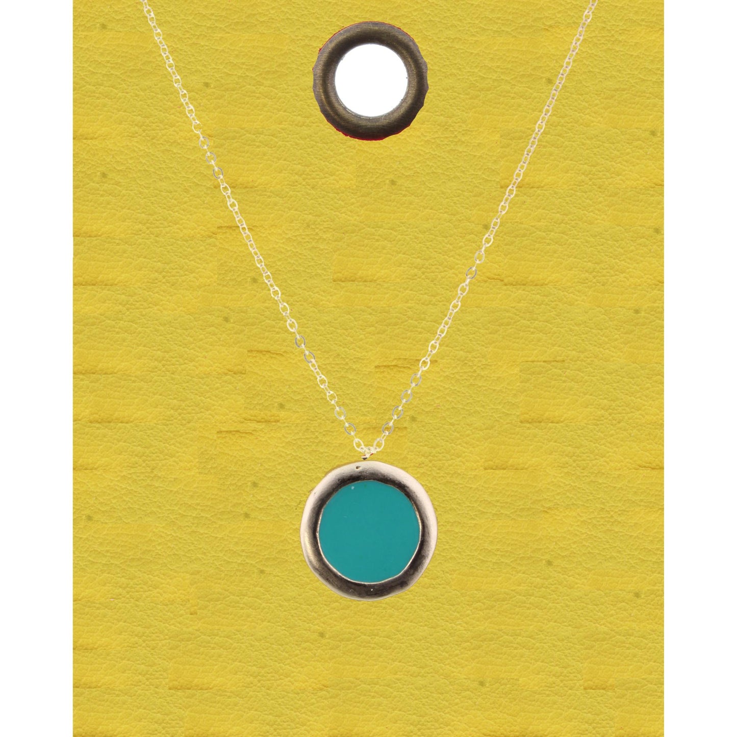 16" Gold Chain Necklace with Teal Round, 3" Ext