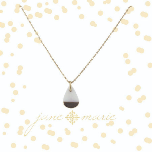 16" Colorblock White and Gold Teardrop Necklace, 3" Ext