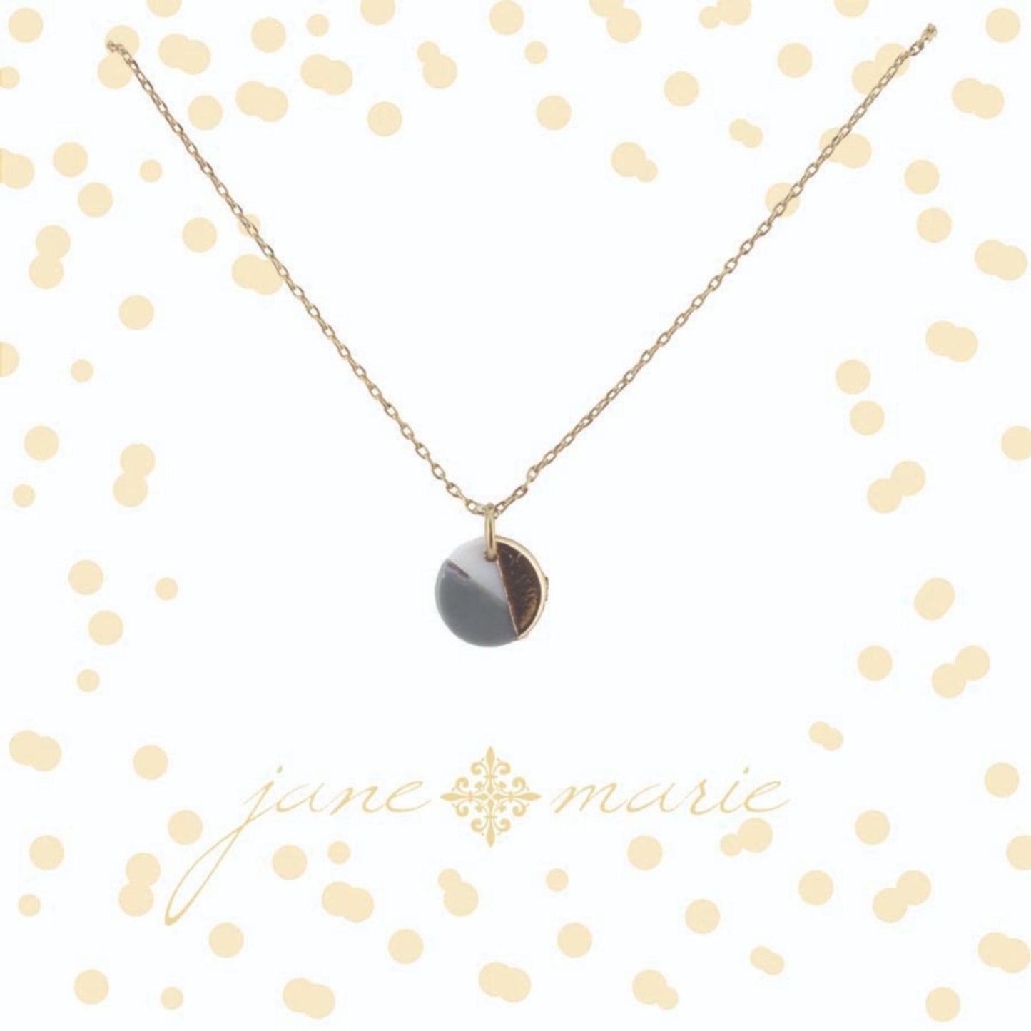 16" Colorblock Grey, White, and Gold Circle Necklace, 3" Ext