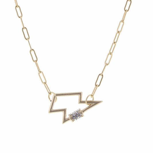 16" Matte Gold Lightning Bolt Carabiner Necklace, 3" Ext