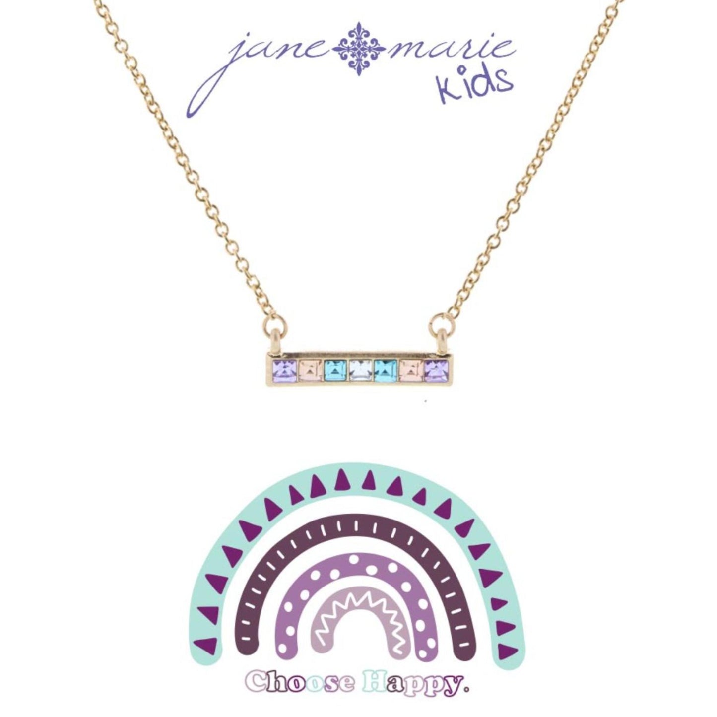Kids 14" Lavender, Light Blue, Soft Pink Czech Stone Horizontal Bar Necklace, 3" Ext