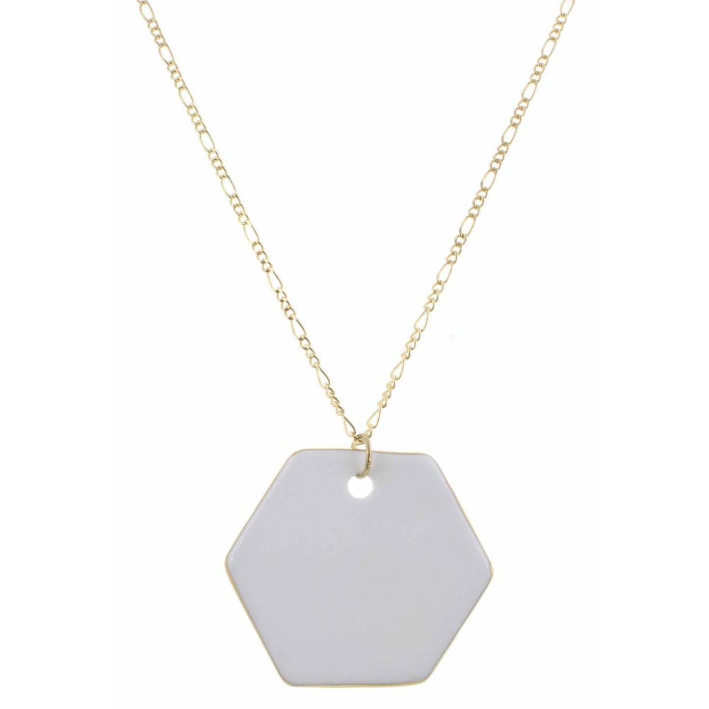 32" White Ceramic Hexagon Necklace, 3" Ext