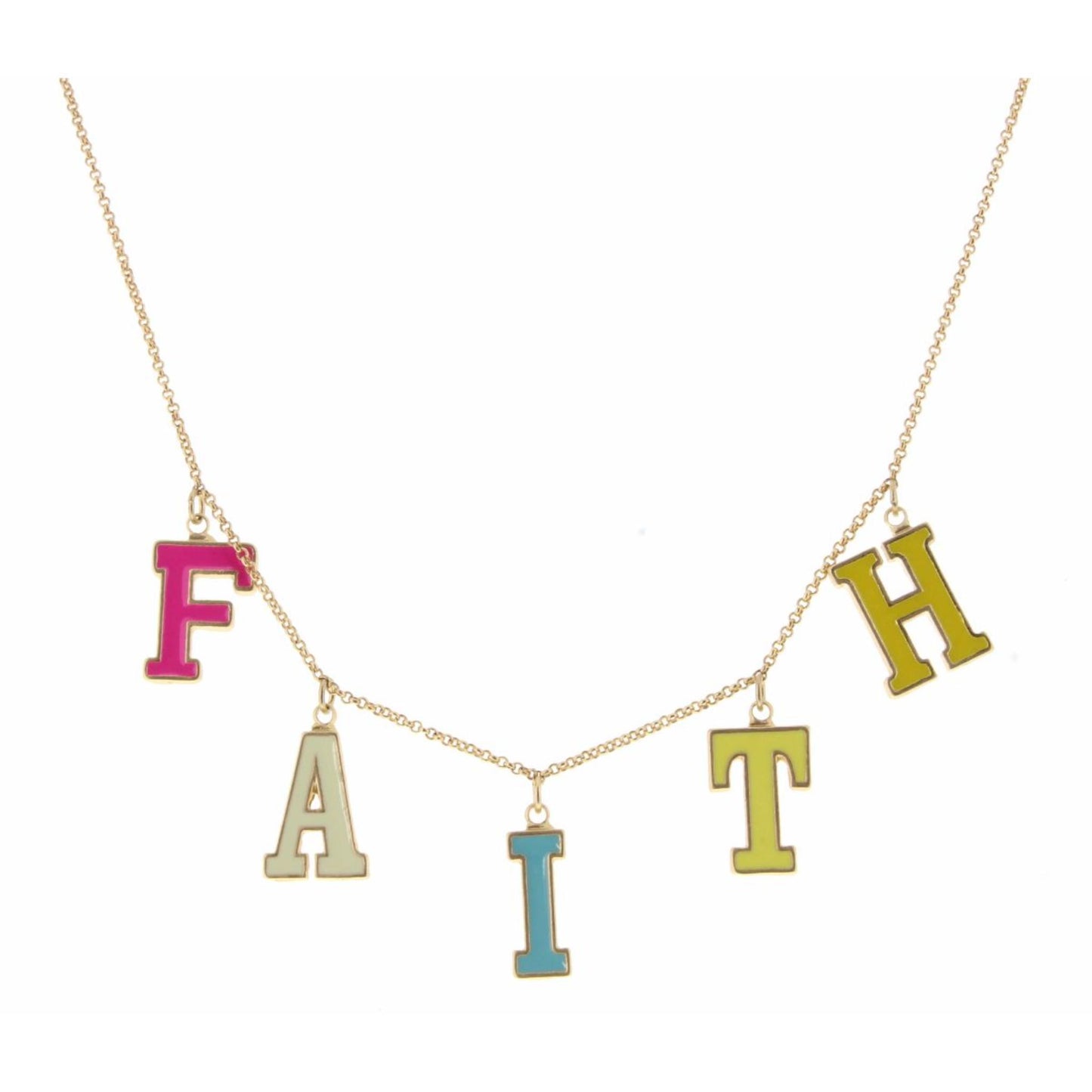 Kids 14" Multi Enamel "Faith" Necklace, 3" Ext