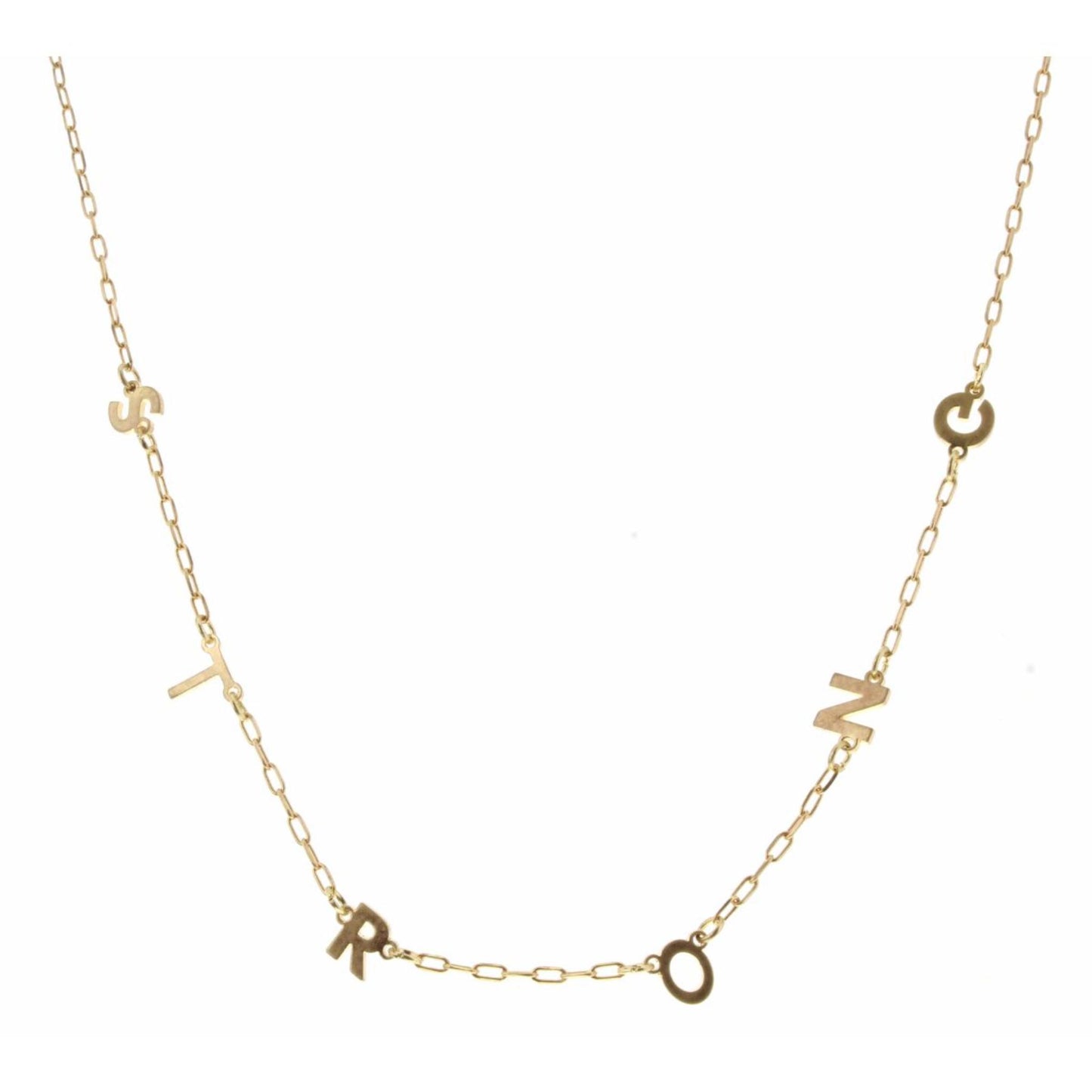 16" Gold "Strong" Letter Station, Gold Chain Necklace, 3" Ext