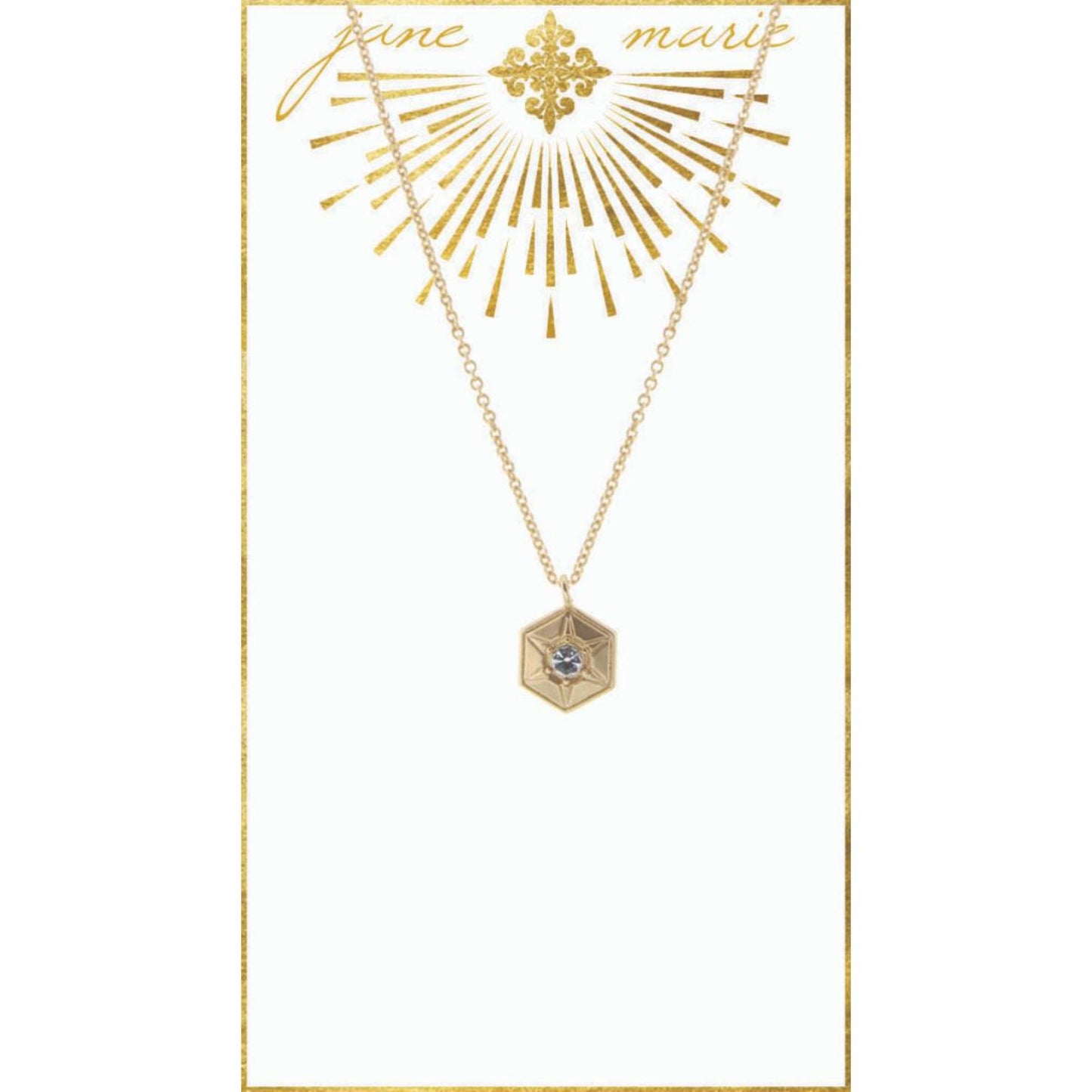 16" Gold Hexagon with Starburst on Gold Chain Necklace, 3" Ext