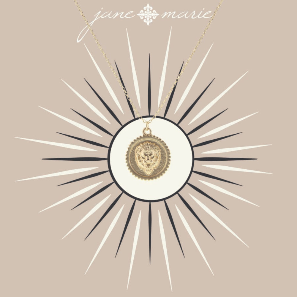 16" Lion Head on Gold Circle Necklace, 3" Ext