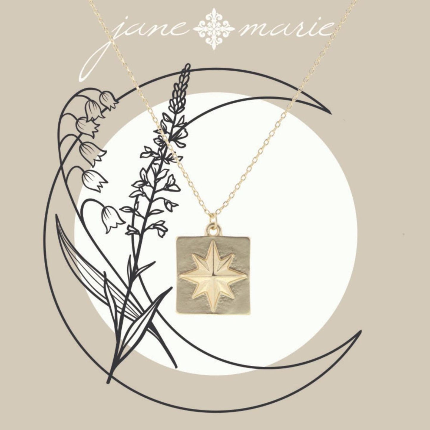 16" Square with Gold Starburst Necklace, 3" Ext