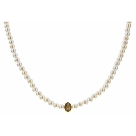 Kids 14" Gold "A" Initial on Pearl Strand Necklace, 3" Ext