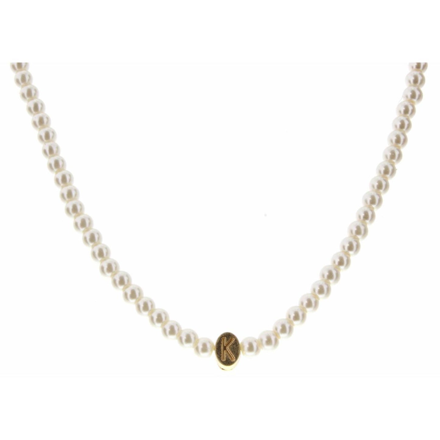 Kids 14" Gold "K" Initial on Pearl Strand Necklace, 3" Ext