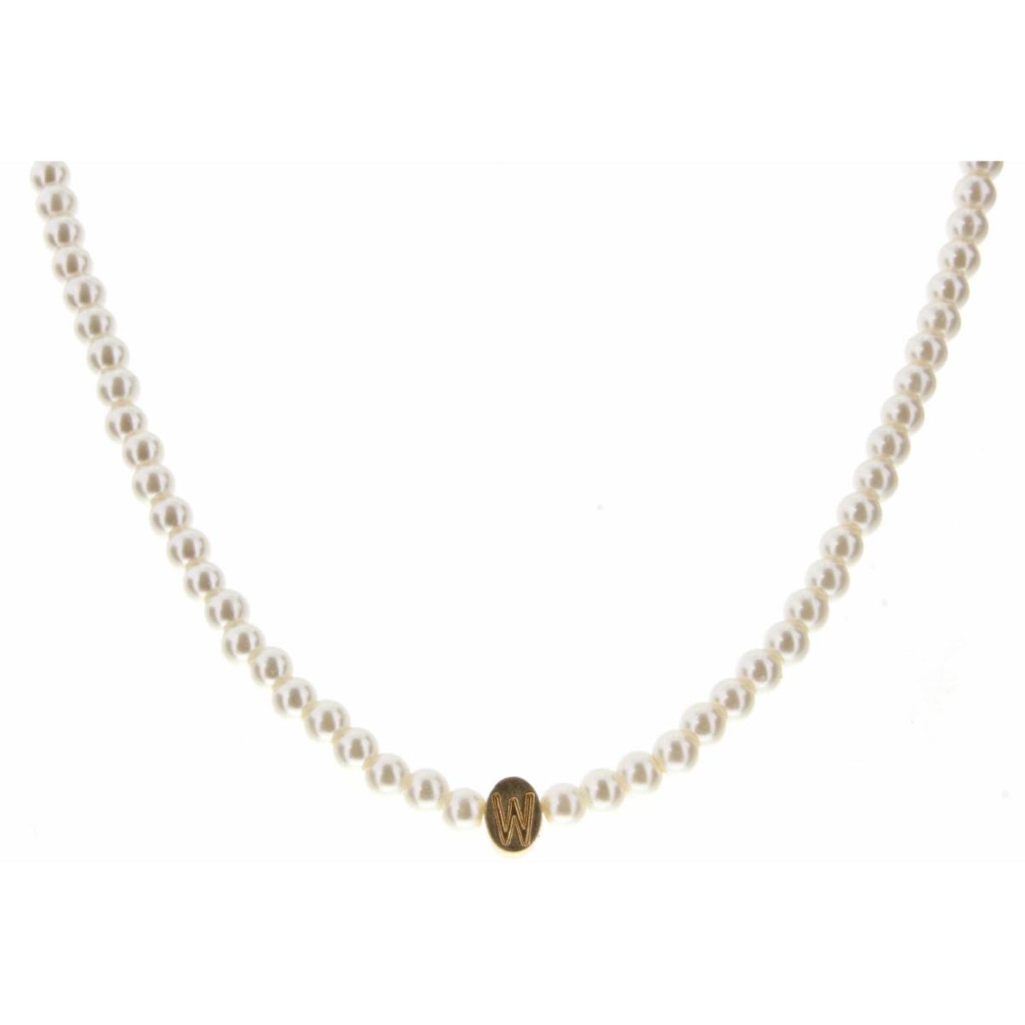 Kids 14" Gold "W" Initial on Pearl Strand Necklace, 3" Ext