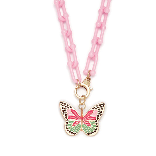Kids 15" Butterfly Charm with Pink Chunky Link Chain Necklace