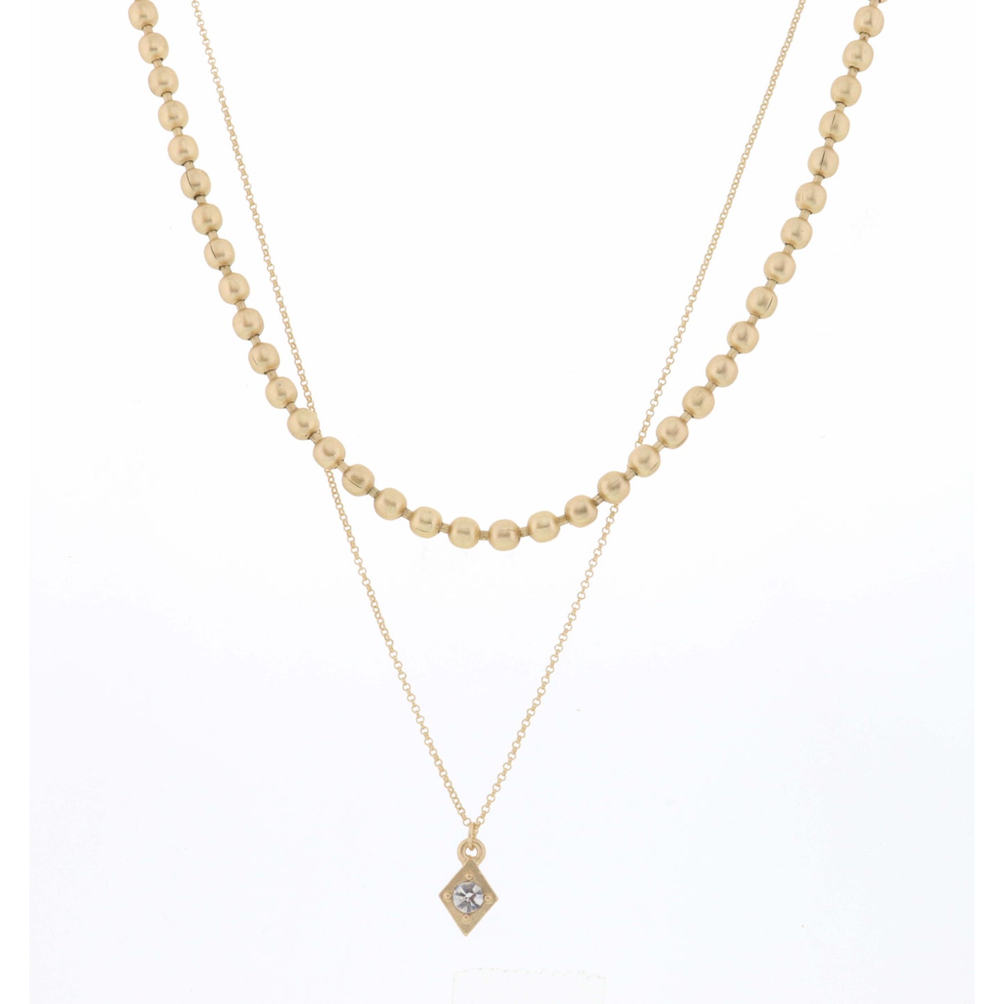 16", 18" 2 Layer Gold Bead Chain and Diamond Necklace, 3" Ext
