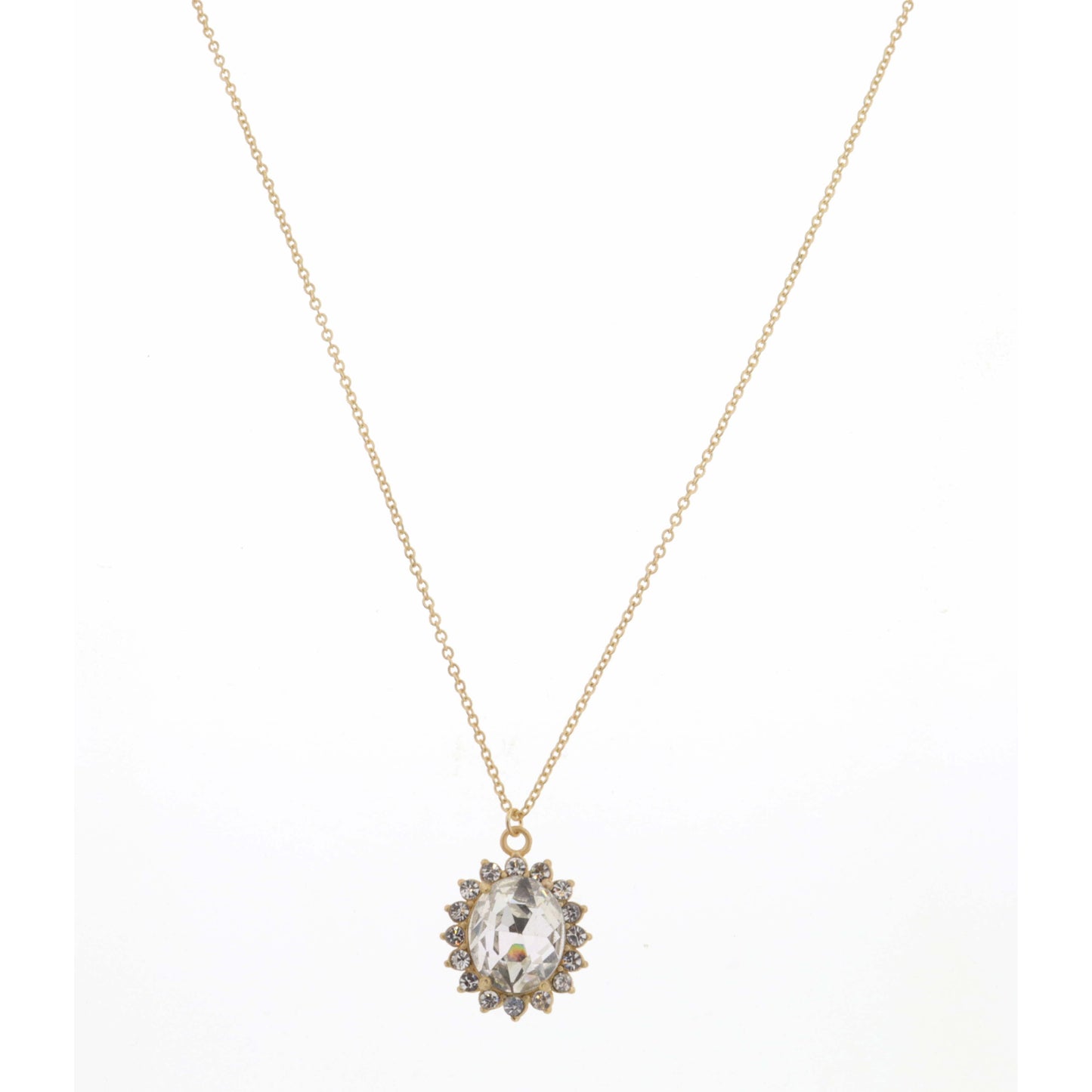 18" Clear Oval Crystal Encased in Mini Clear Crystals Necklace, 3" Ext
