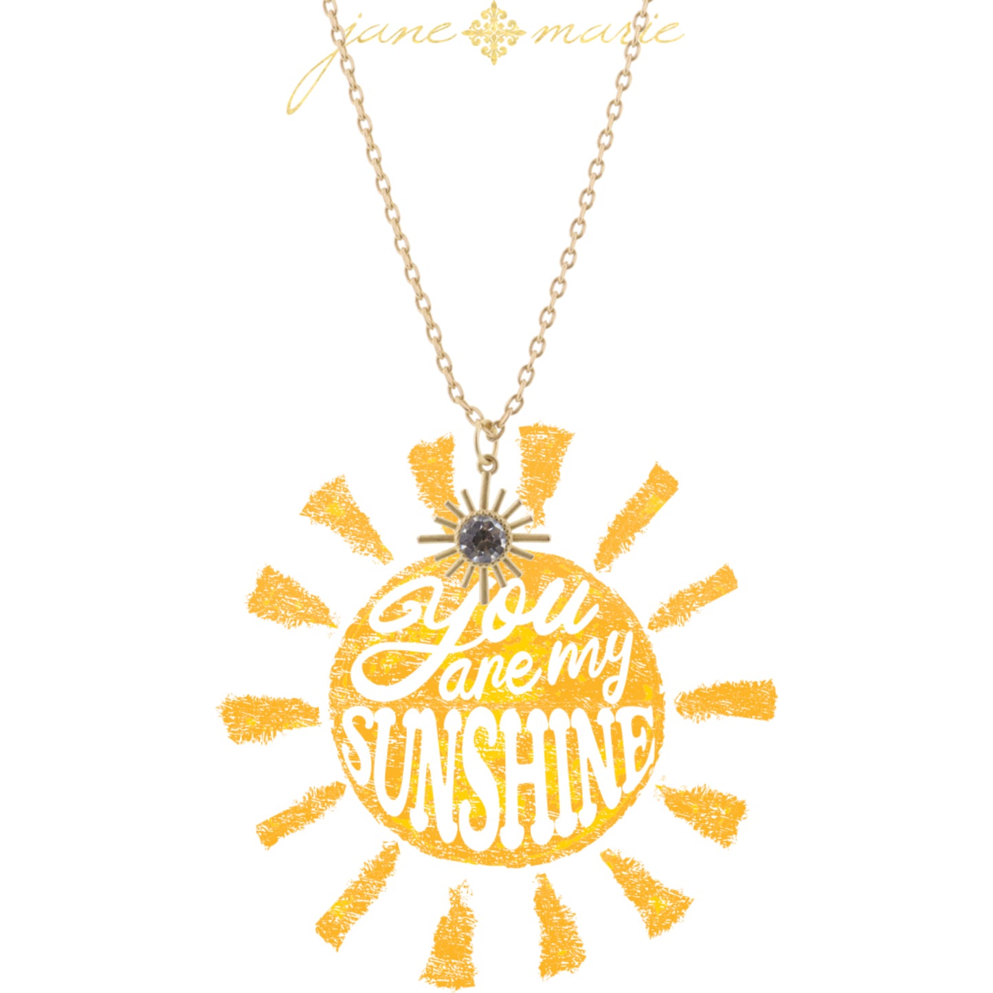 16" Gold Sunburst with Clear Crystal Circle Necklace, 3" Ext