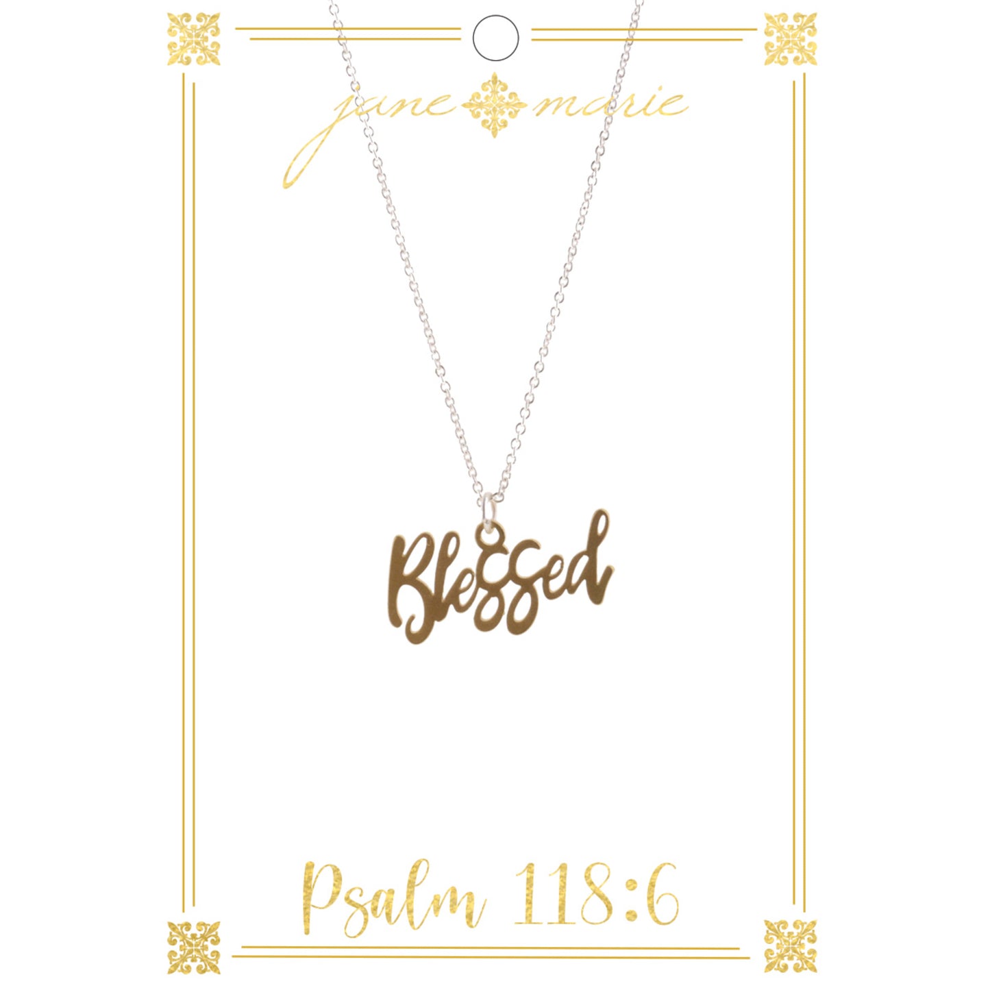 16" Blessed Scripty Letters on Silver Chain Necklace, 3" Ext