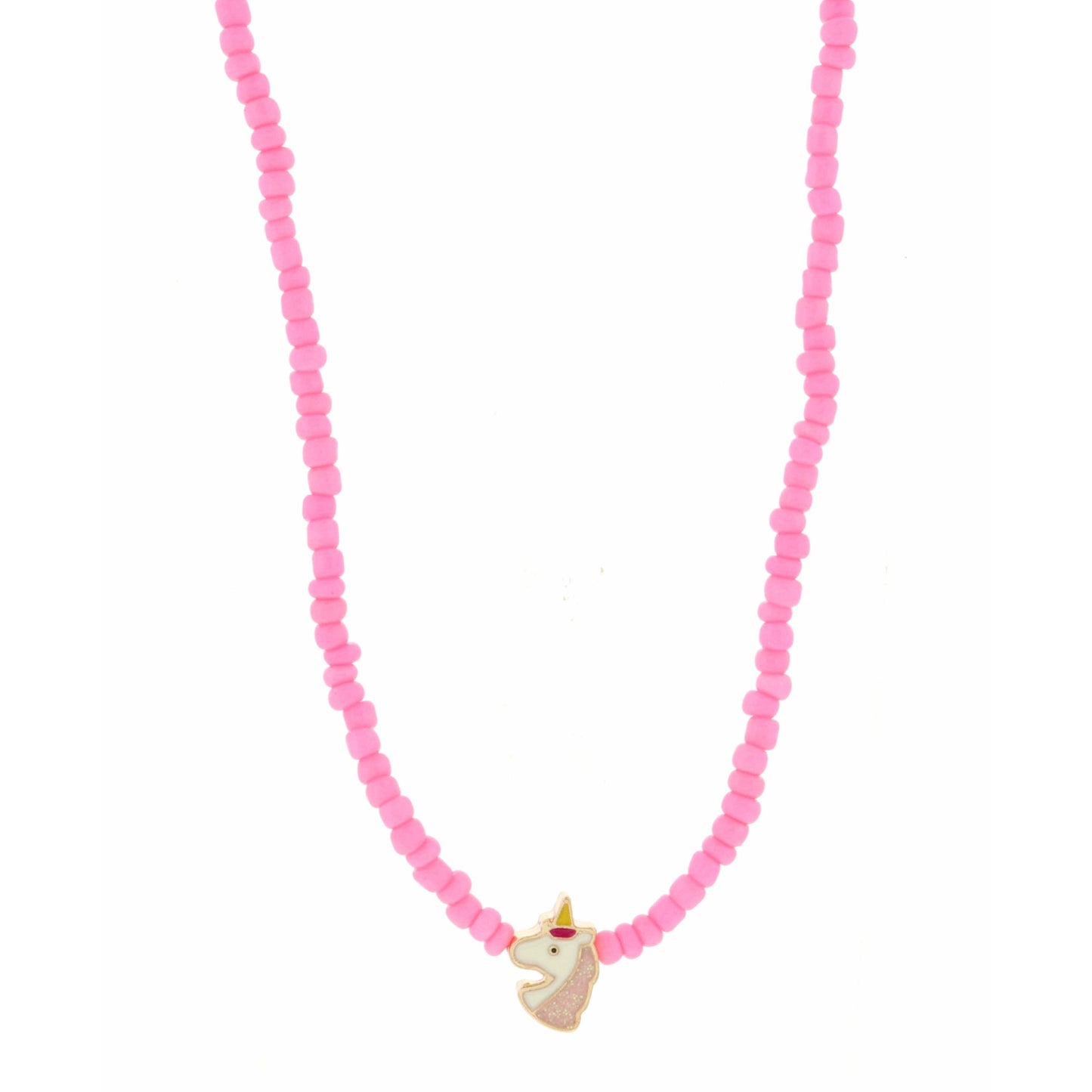 Kids 14" Pink Seed Bead with Unicorn Necklace, 3" Ext