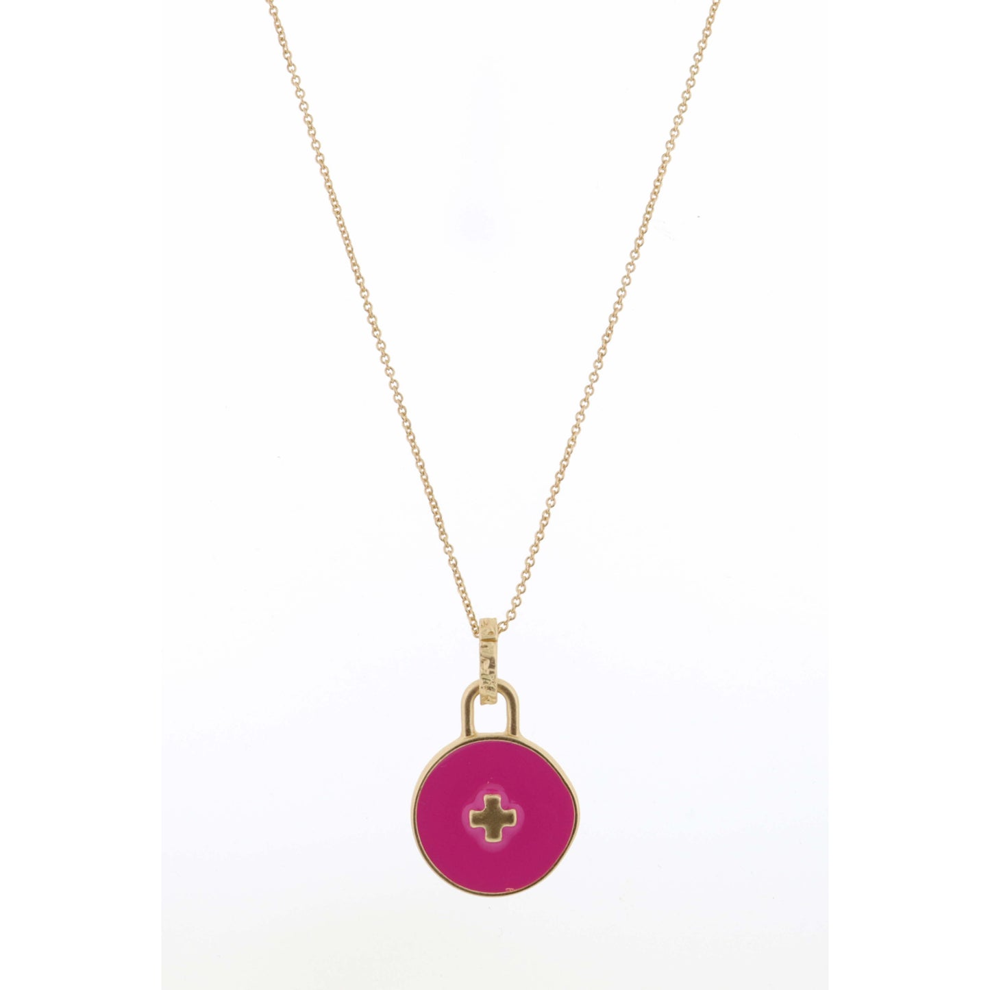 Kids 14" Hot Pink Circle with Cross Center Necklace, 3" Ext