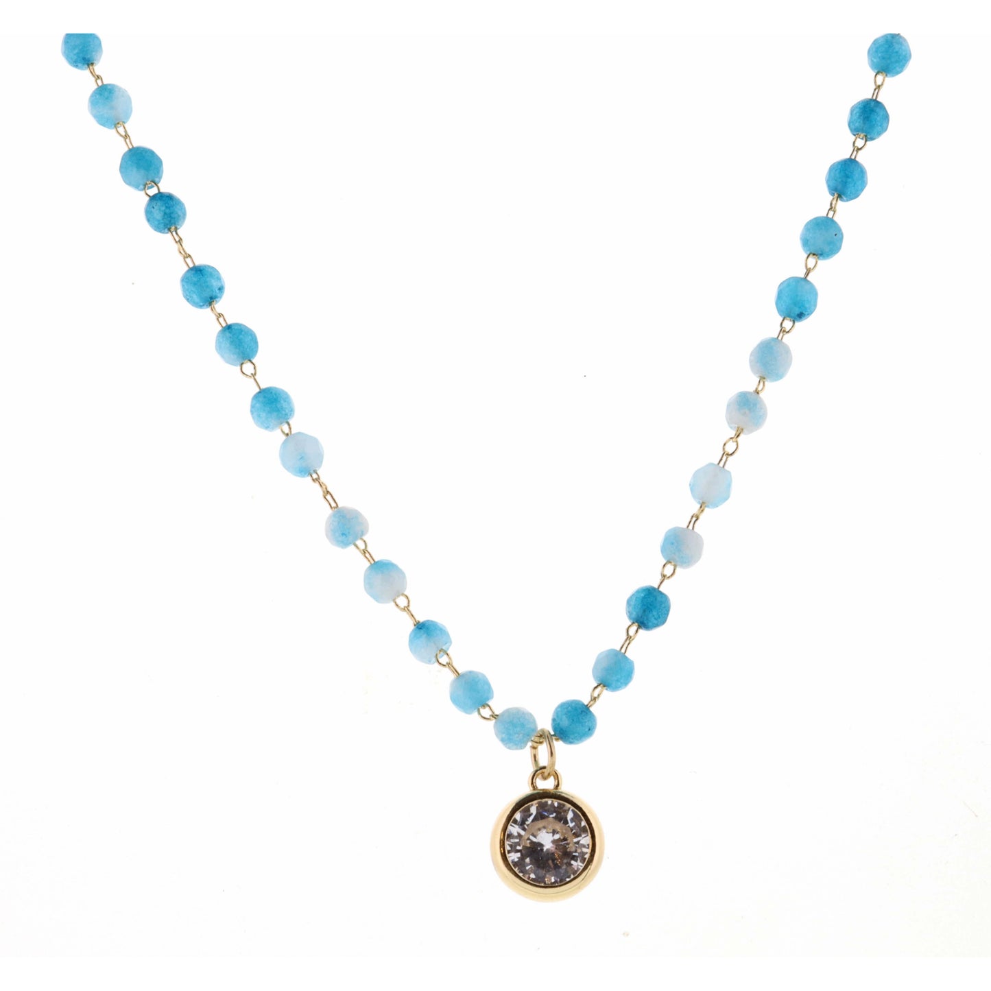 16" Faceted Apatite Stone with Clear Encased Crystal Necklace