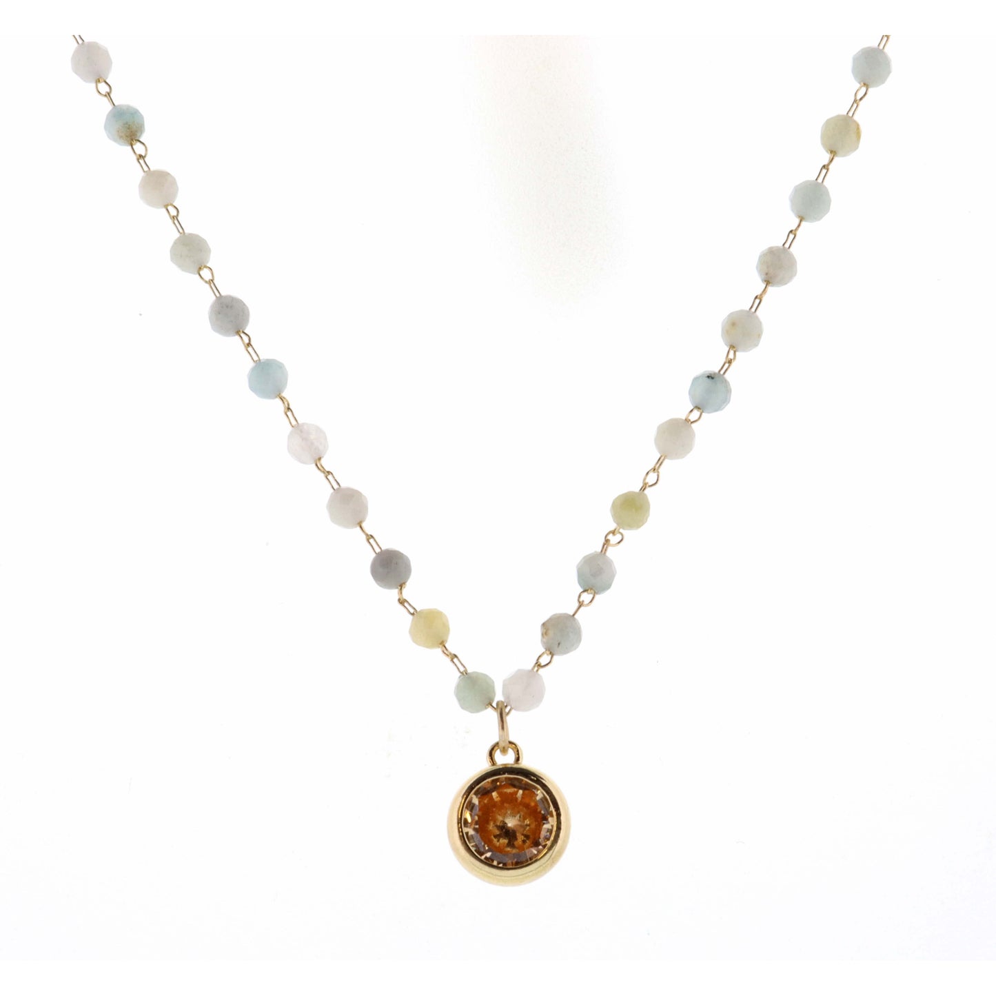 16" Faceted Amazonite Stone with Champagne Encased Crystal Necklace