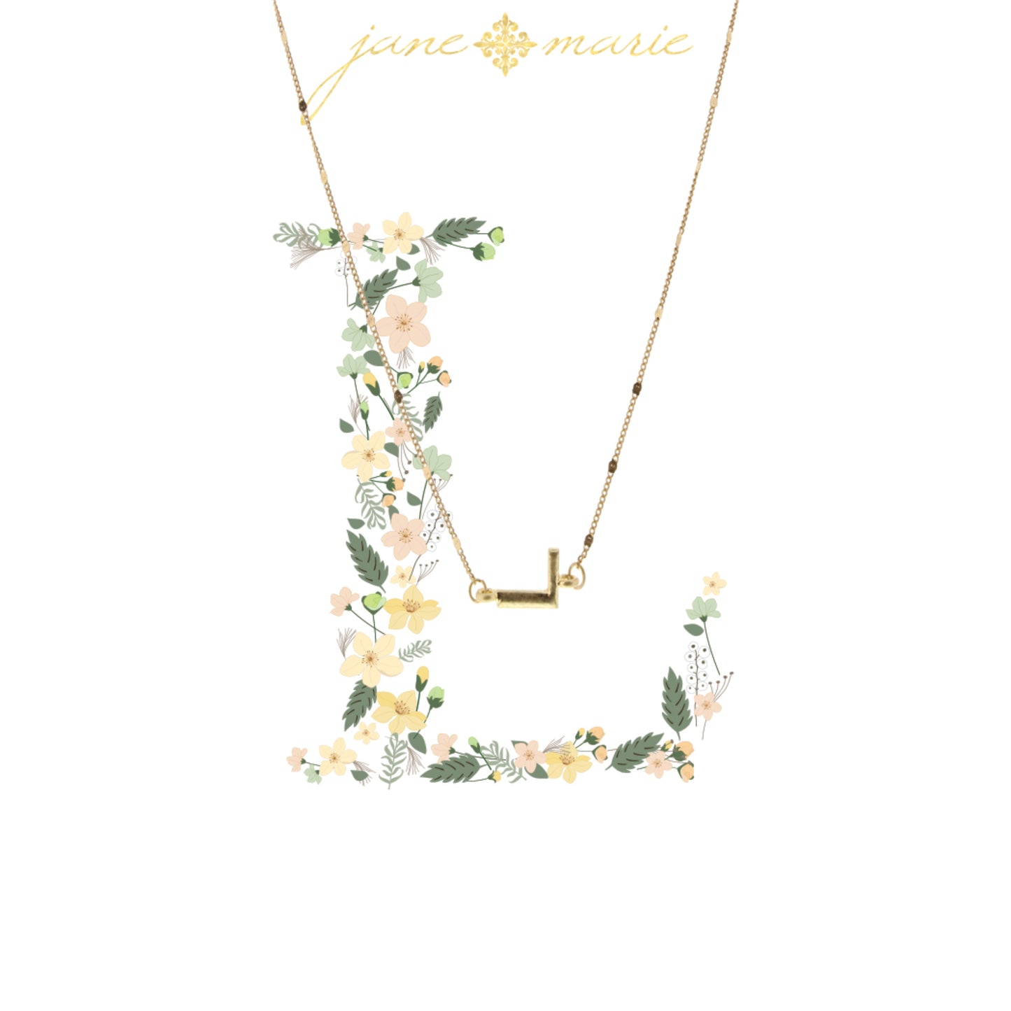 16" Block "L" Initial on Disc Chain Necklace, 3" Ext
