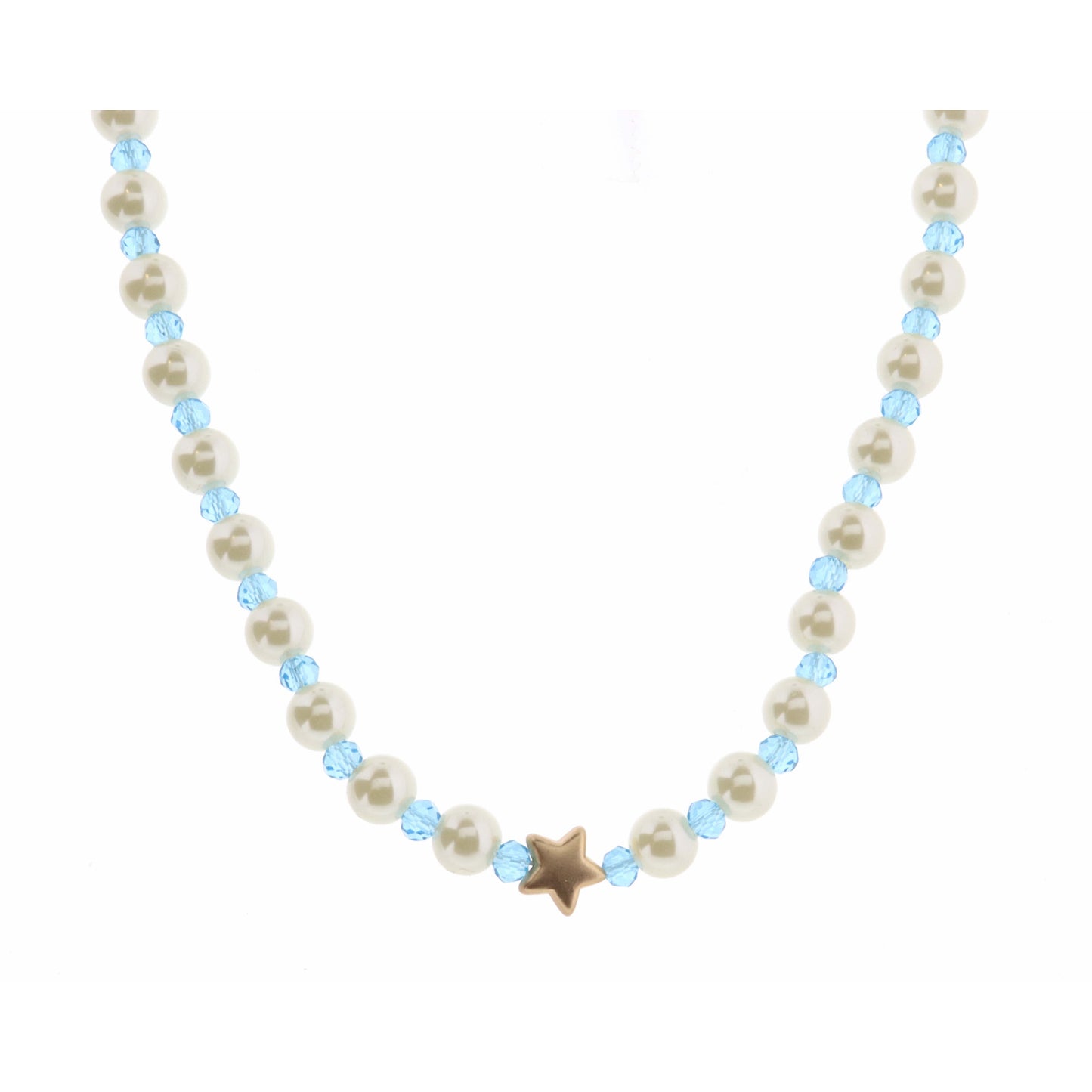 Kids 14" Peal & Blue Faceted with Star Necklace, 3" Ext