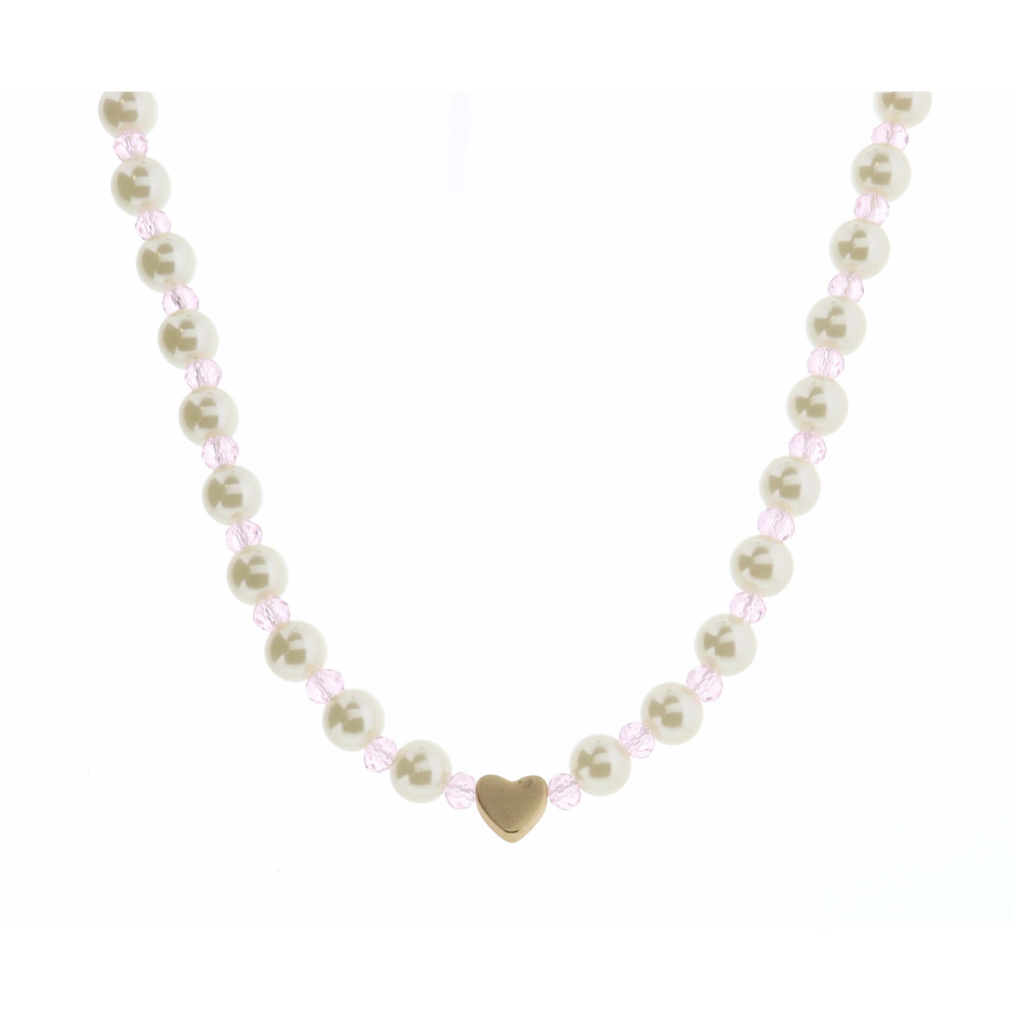 Kids 14" Pearl & Light Pink Faceted with Heart Necklace, 3" Ext