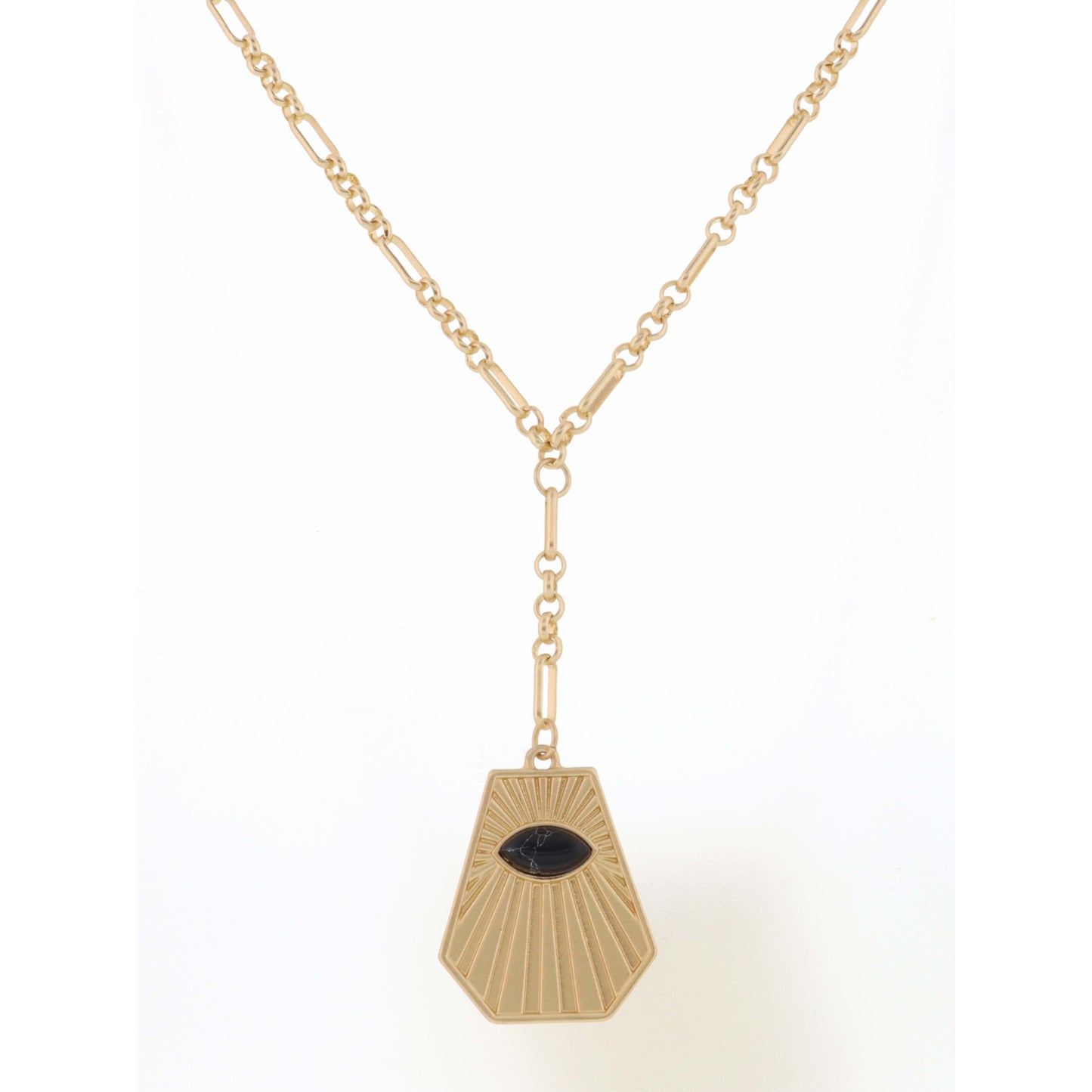 18"-32" Rectangle Fan with Jet Oval Stone Necklace