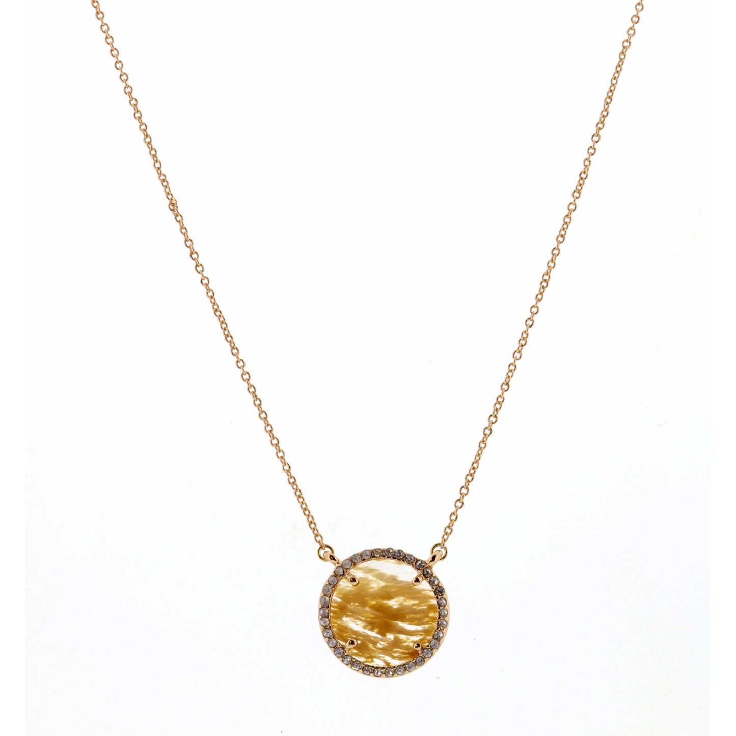 14" Natural Circle Encased in Gold & Clear Stones Necklace, 3" Ext